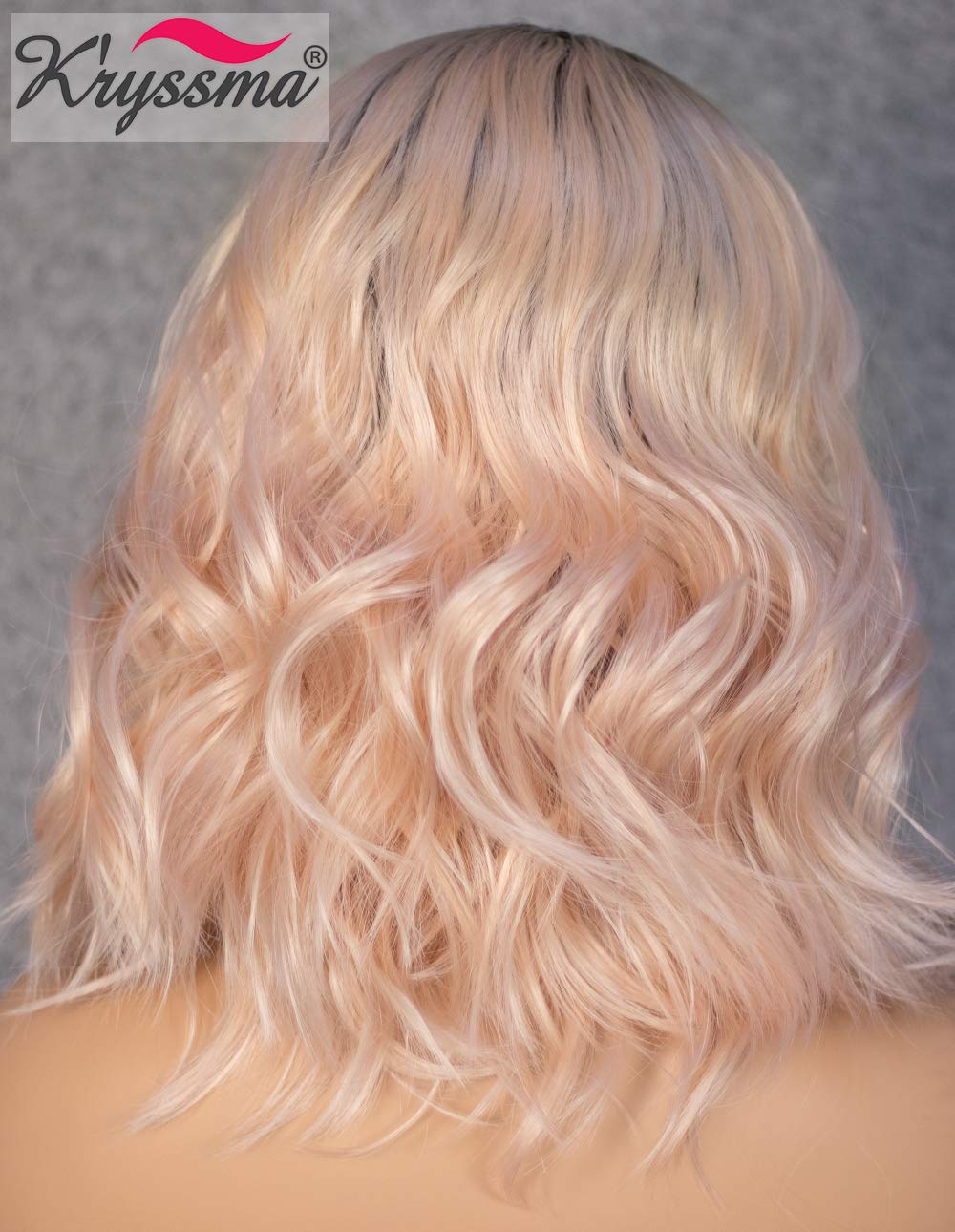 K'ryssma Bob Lace Front Wig Ombre 2 Tone Dark Roots to Light Orange Synthetic Wig Middle Part Wavy Short Wig Heat Resistant