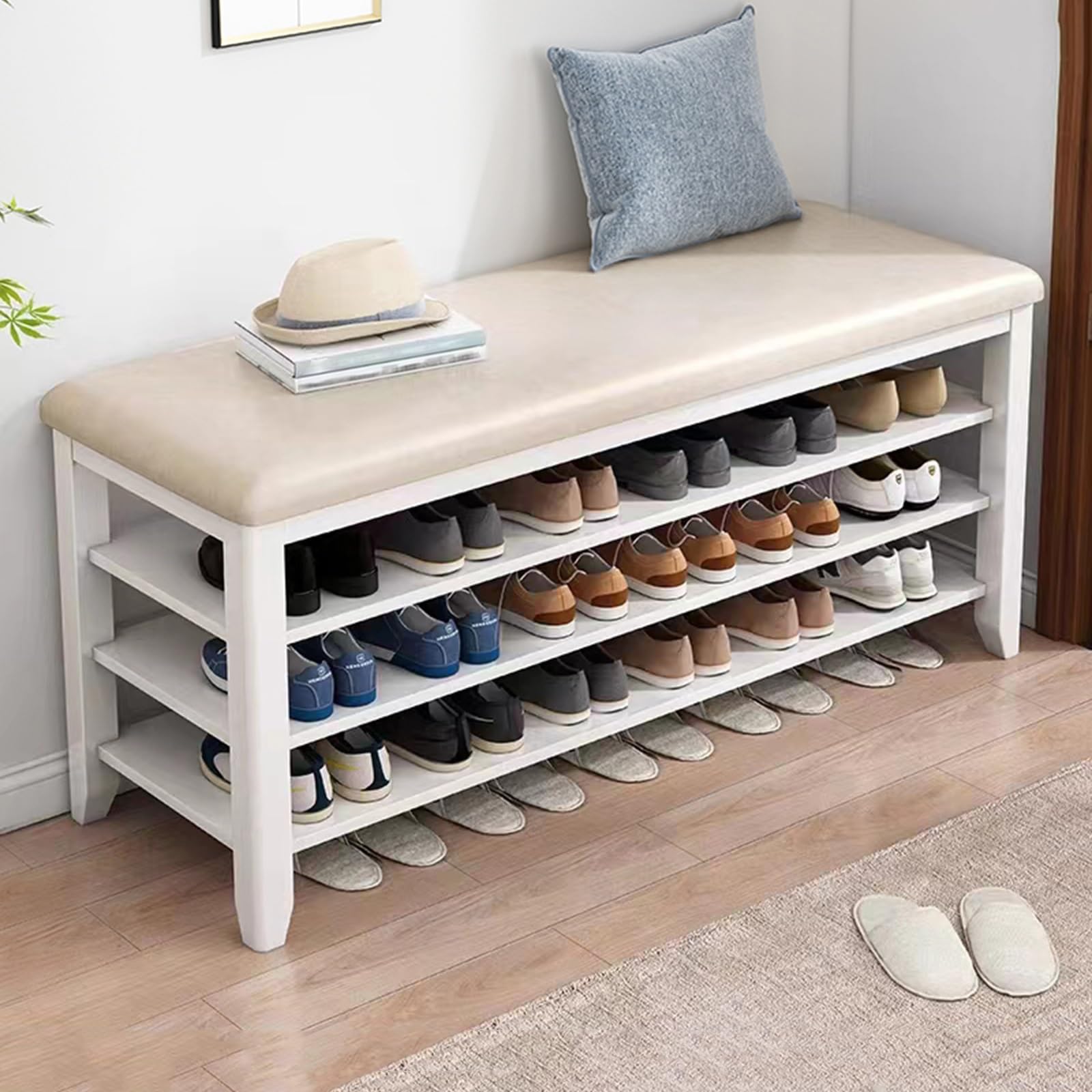 Banc de Rangement à Chaussures en Bois Massif Blanc 120 cm