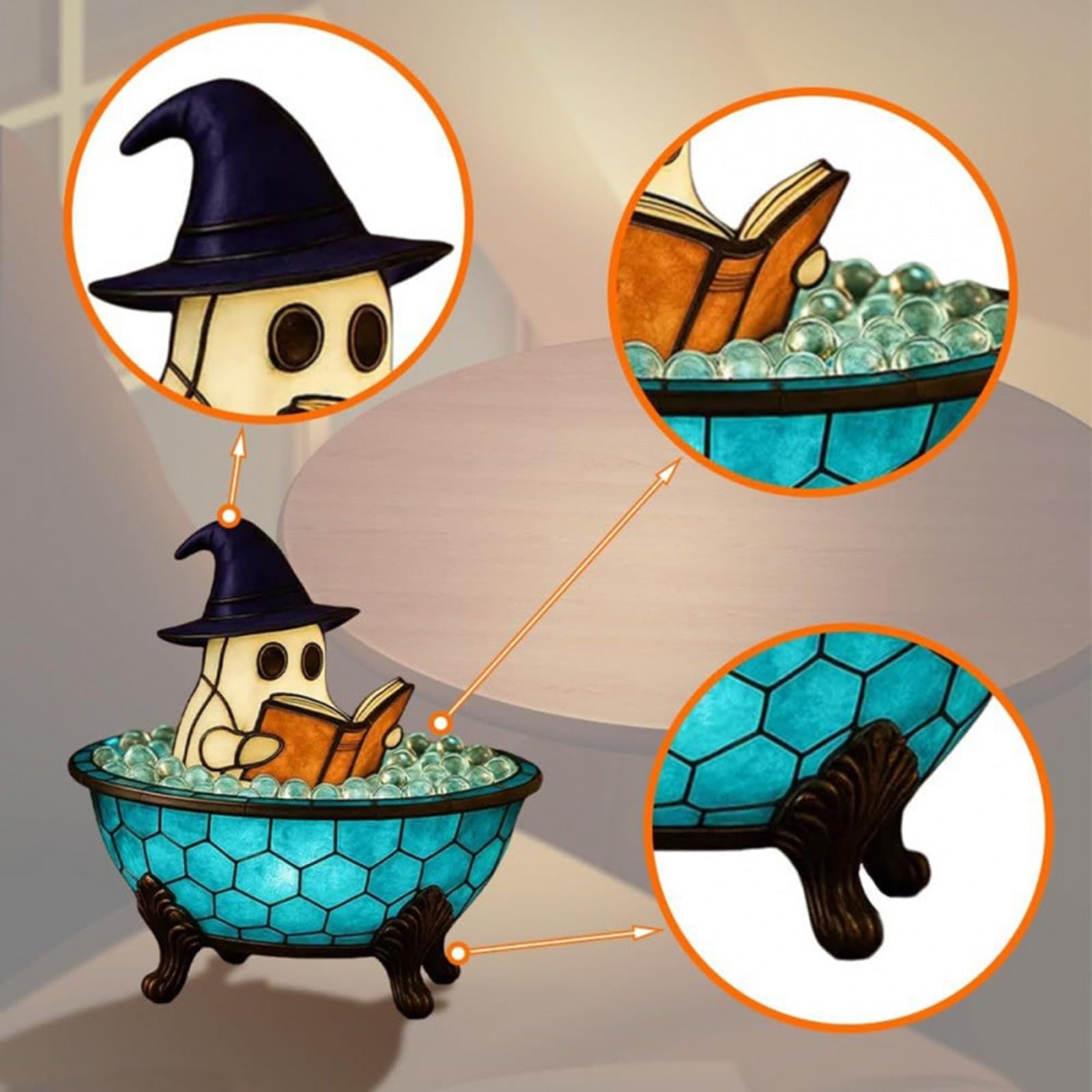 Dekoracja halloweenowa lampa do kąpieli z duchem - zmieniające kolor nastrojowe światło do dekoracji stołu wewnętrznego, półki, kominka -