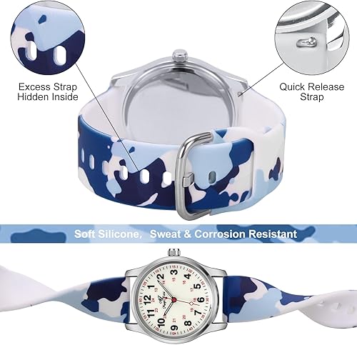 Miniatura 6 de Reloj de enfermera para mujer, relojes impermeables, camuflaje azul, Camuflaje azul, 3-3. Camuflaje azul