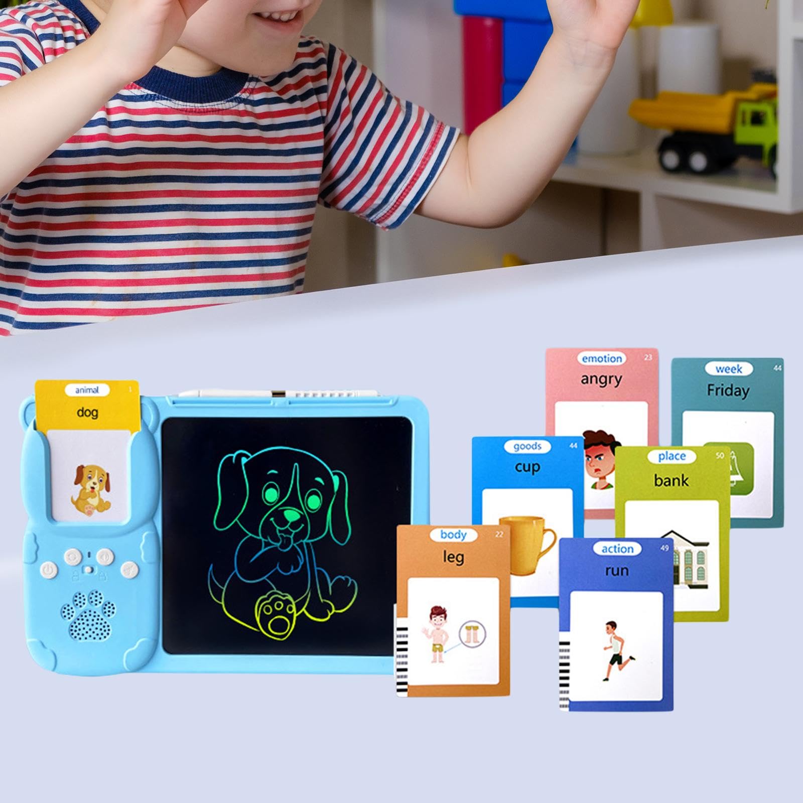 Generic Tavoletta Grafica 2 in 1 con Lavagna per Scrivere E Disegnare, Giocattolo per Bambini Dai 2 Ai 6 Anni. Un'ottima Idea Regalo, Blu con 255 carte, Taglia unica