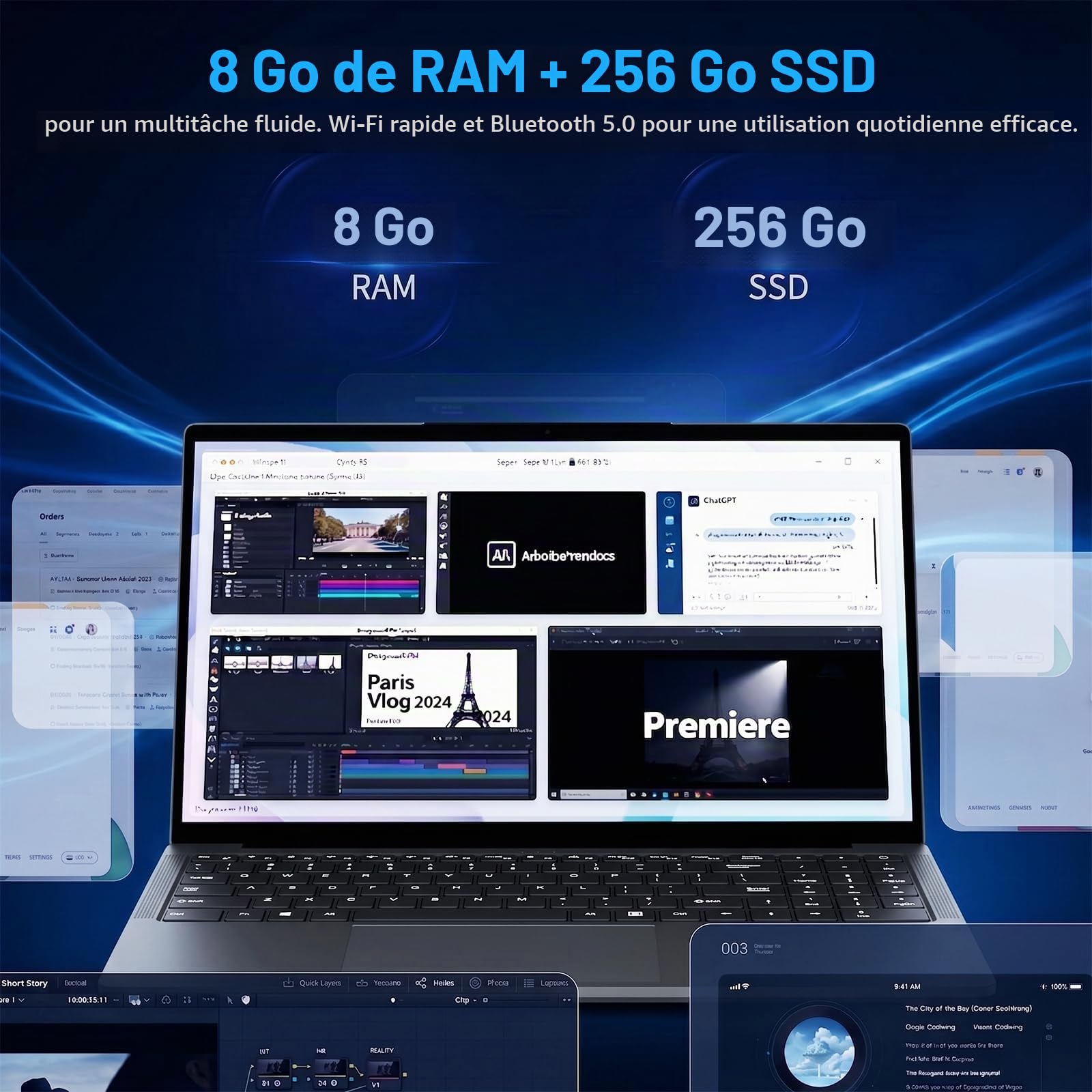 PC Portable 15,6", Core jusqu'à 3,4 GHz, 8Go RAM 256Go SSD