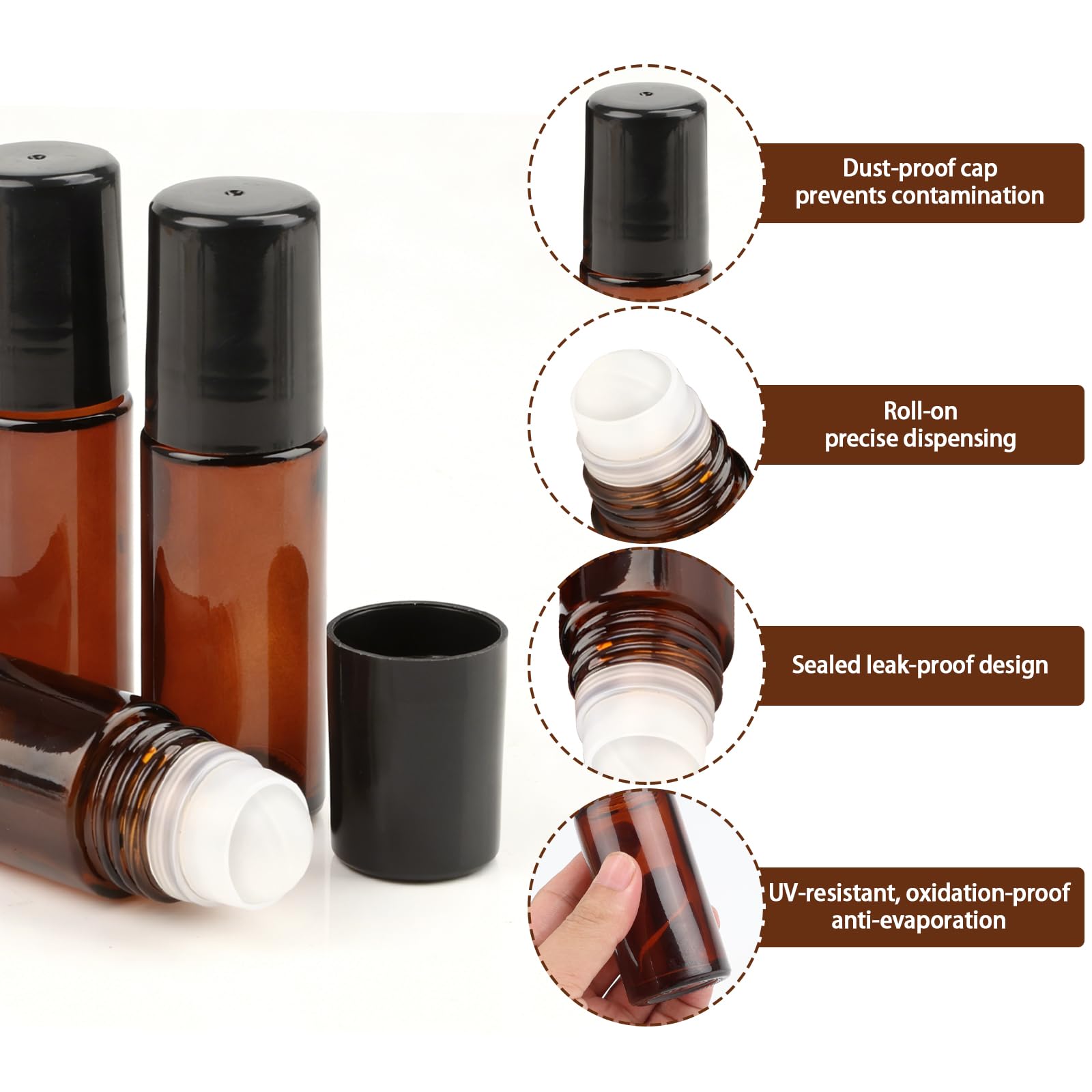 Butelki na olejki eteryczne z kulką 2 sztuki 50 ml brązowe