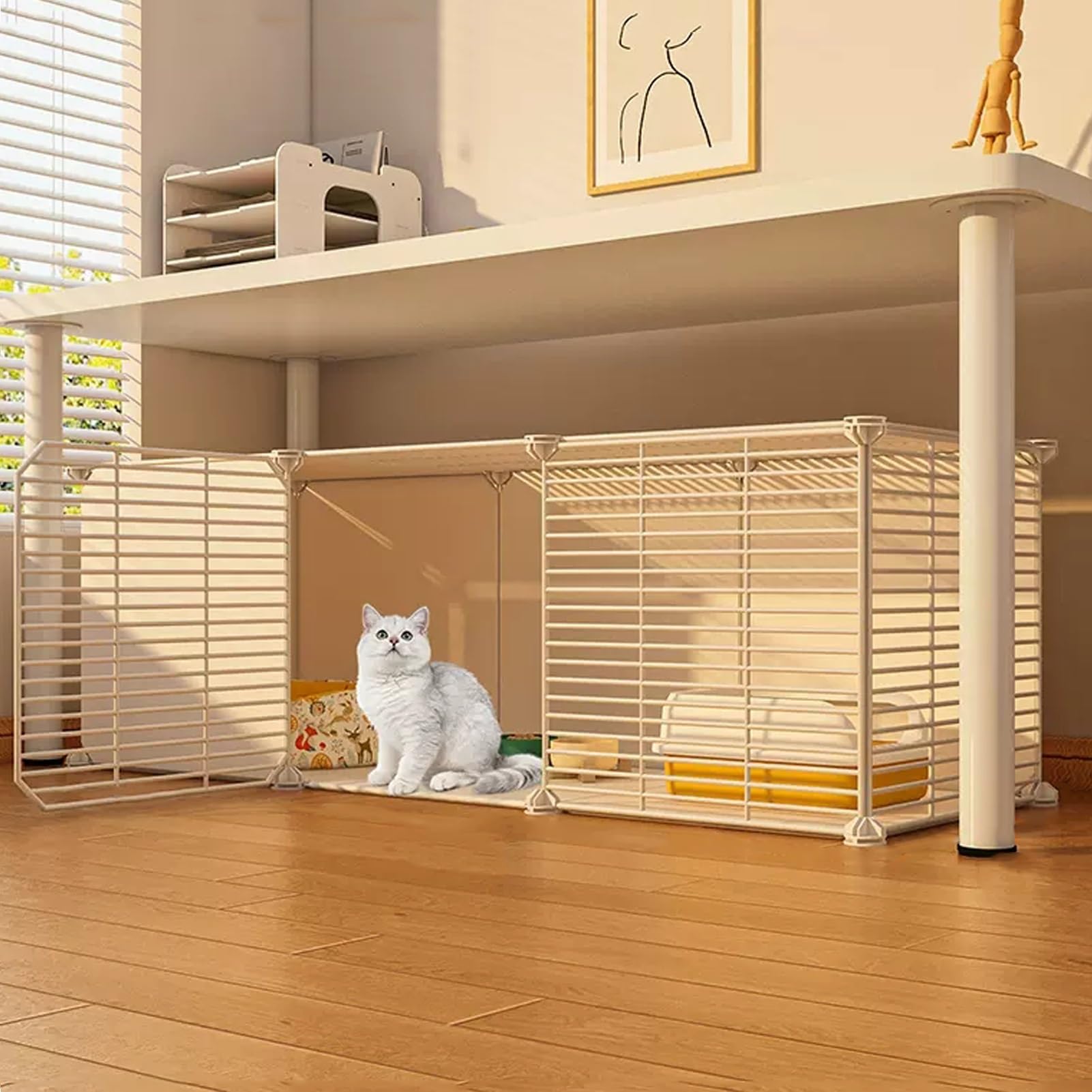 Cage spacieuse pour chats et petits animaux - Grand enclos grillagé modulable