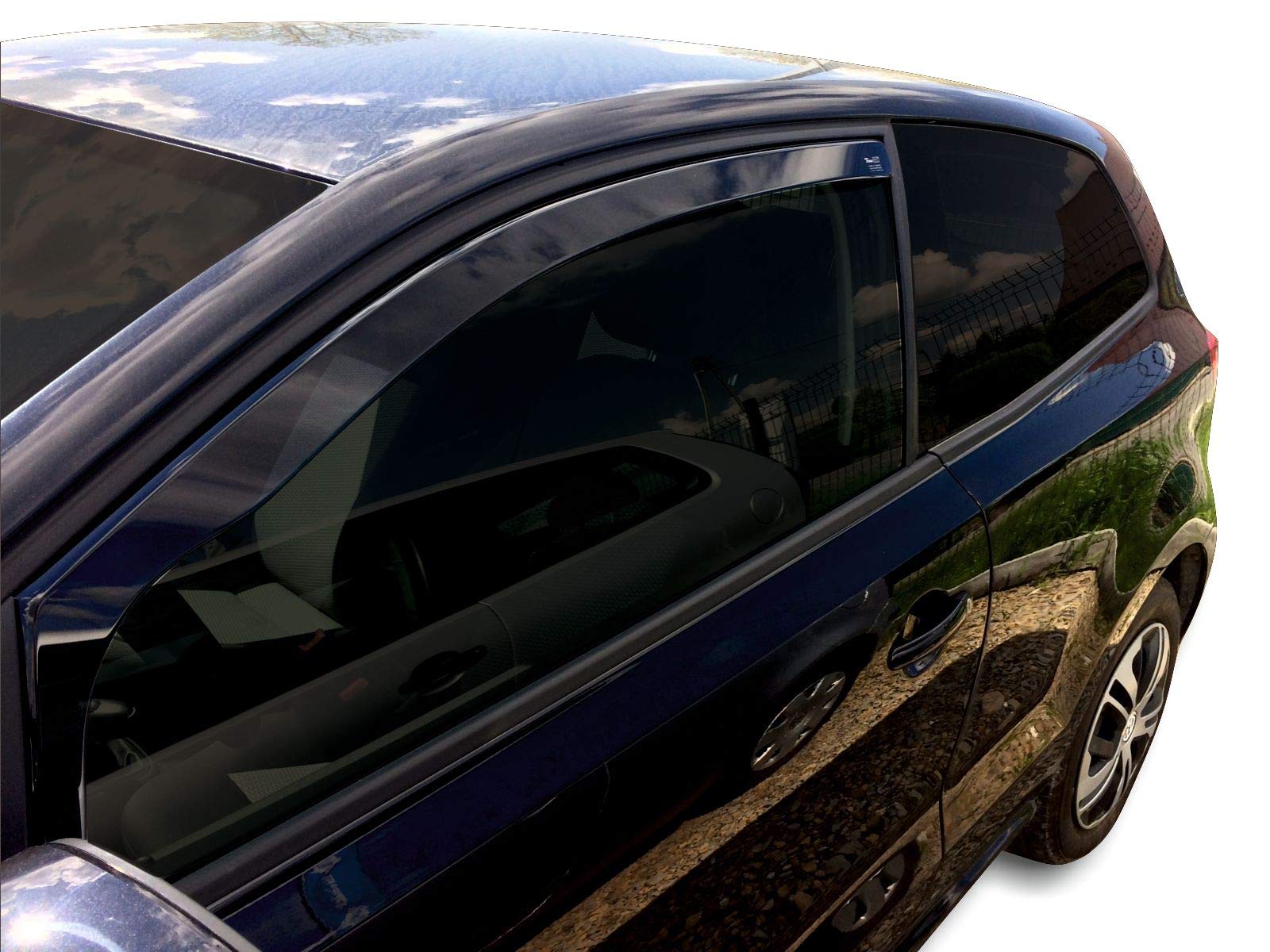 J&J AUTOMOTIVE Deflettori d'Aria per Volkswagen Polo 5 6R 3-Porte 2009-2017, Set da 2 Pezzi, Nero Fumé Oscurato Heko