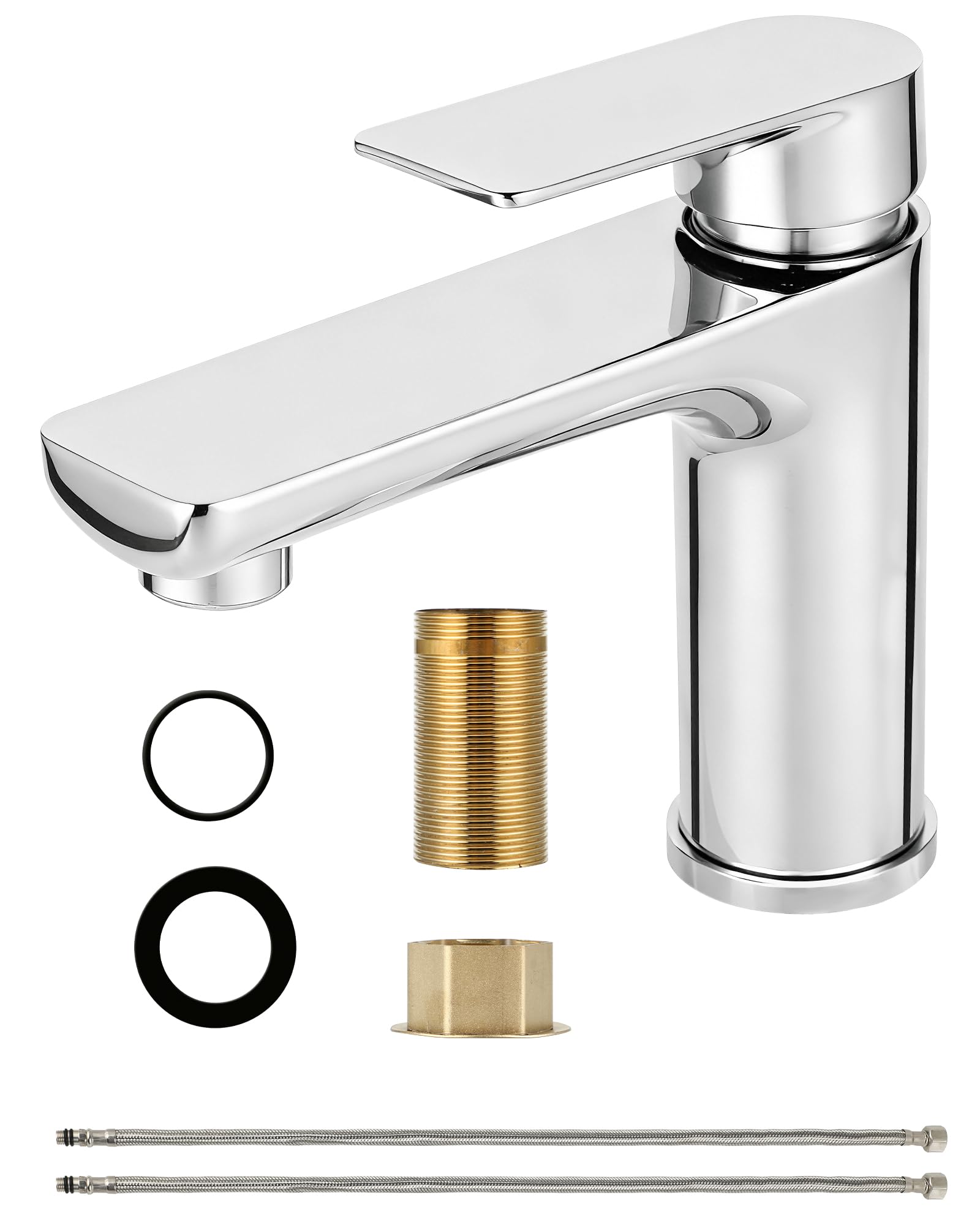 Rubinetto da bagno in acciaio inox, miscelatore monocomando per lavandino, rubinetto da bagno con tubo di collegamento da 60 mm, altezza erogatore 95 mm, risparmio energetico, rubinetto per lavabo per