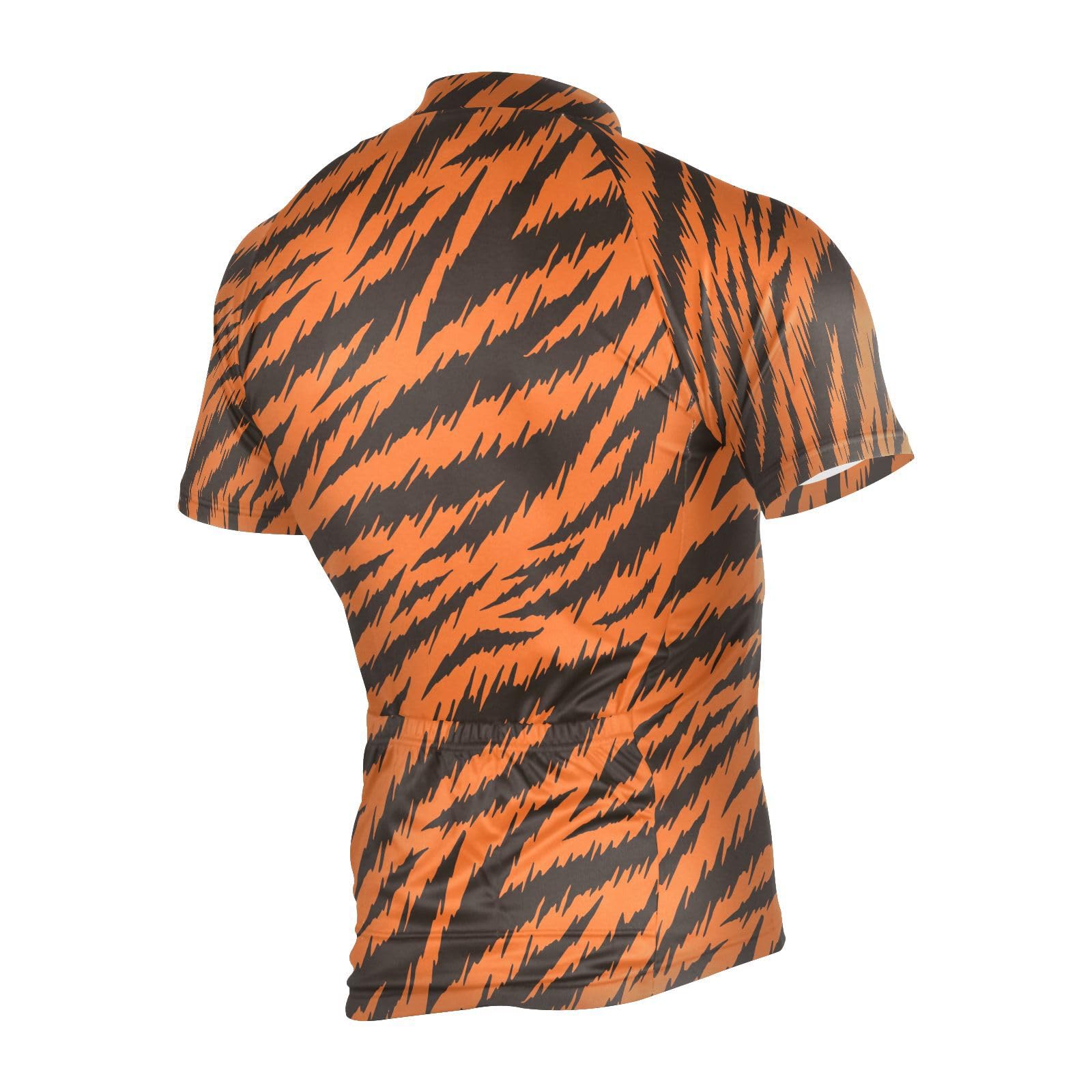 JHKKU Tiger Print Stripes Mens Cycling Jersey Full Zip Shorts Sleeve Pockets Tops Moisture Wicking, Breathable, Quick Dry Biking Shirt XL