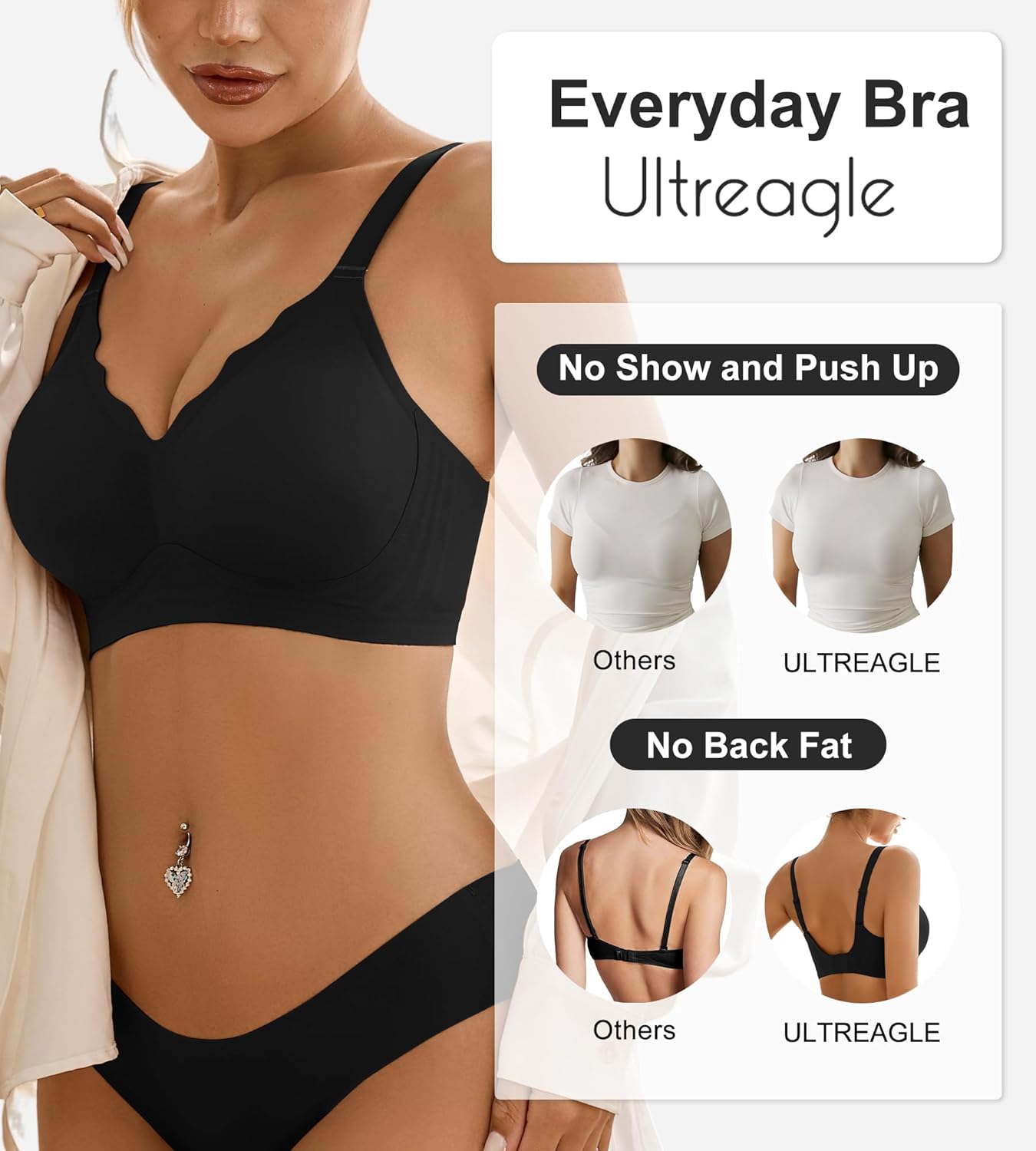 Wireless Bras for Women Bralette - Womens Seamless Push Up Full Coverage Wirefree Padded Sleep Bra with Support and Lift - Image 4