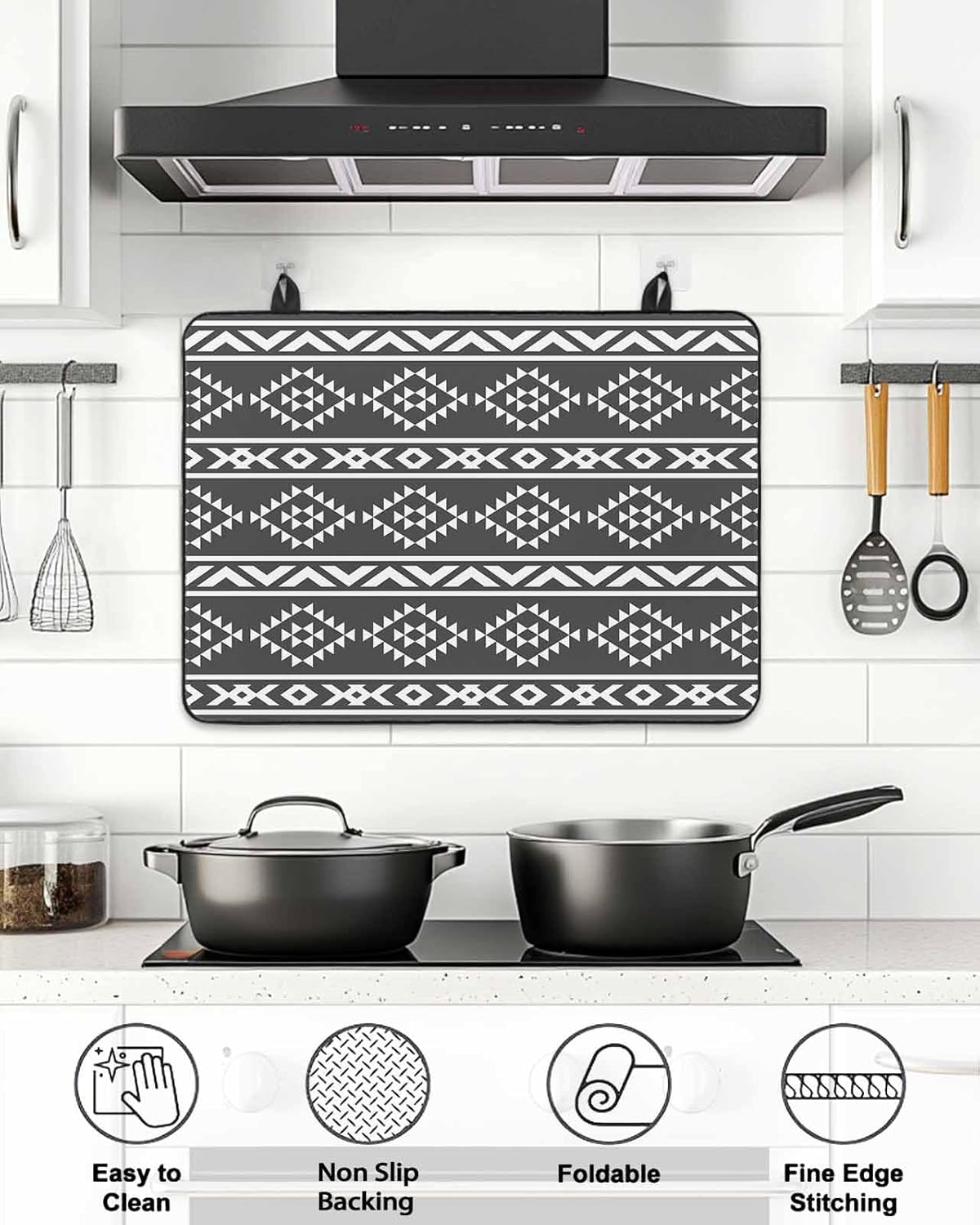 Stove Top Cover Black Tribal Geometric Stove Cover for Electric Stove Top Abstract Boho Ethnic Glass Cooktop Covers Anti-Slip Mat Heat R esistant Countertop Protector Kitchen Decor 28.5"x20.5"