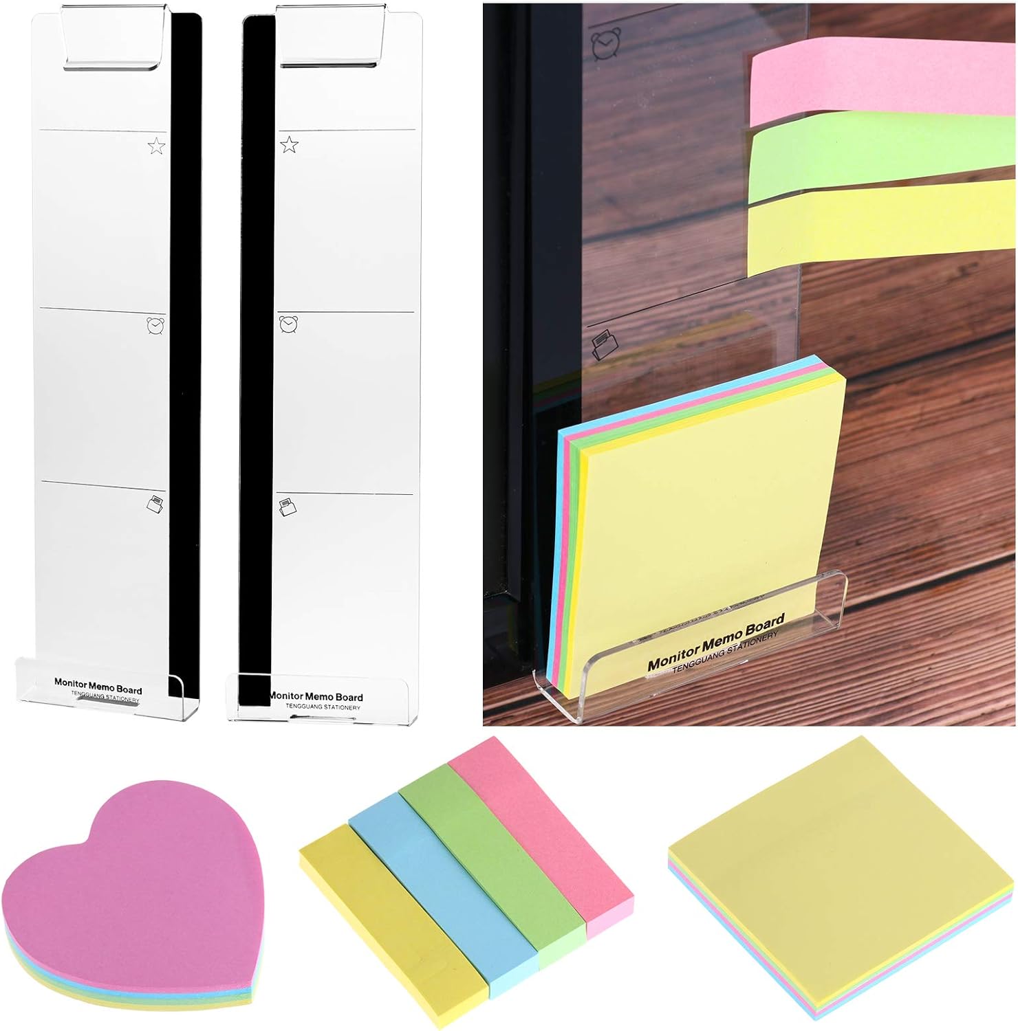 2 Pieces Monitor Memo Board Left and Right Transparent