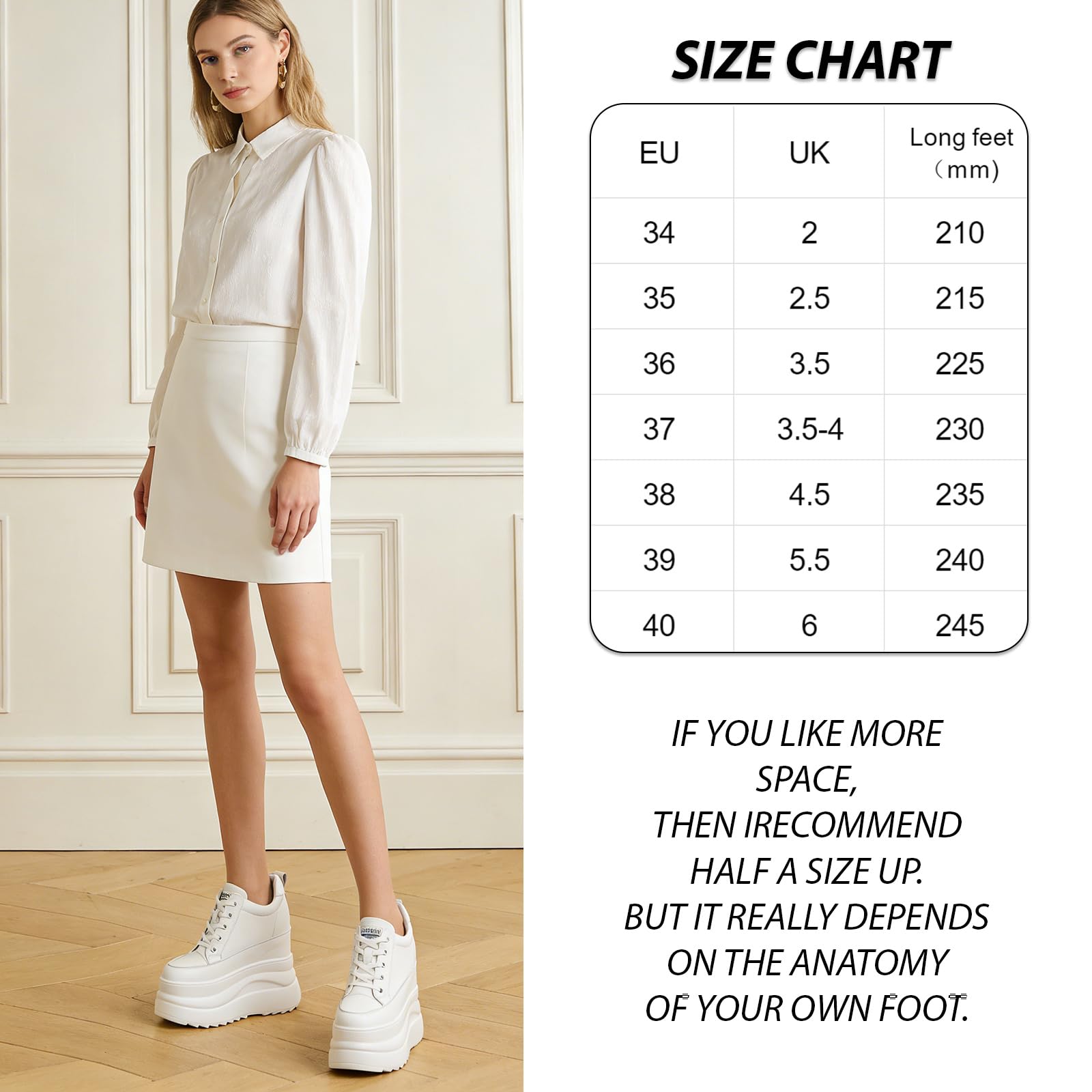 AONETIGER Sneakers Zeppa Donna Pelle Leggere Tacco Interno 13 CM Gr.34-40EU | Lacci Wedges Sportive | Moda Casual Comode Antiscivolo | ideali per fitness, Tutti i giorni, Ufficio e Tempo libero
