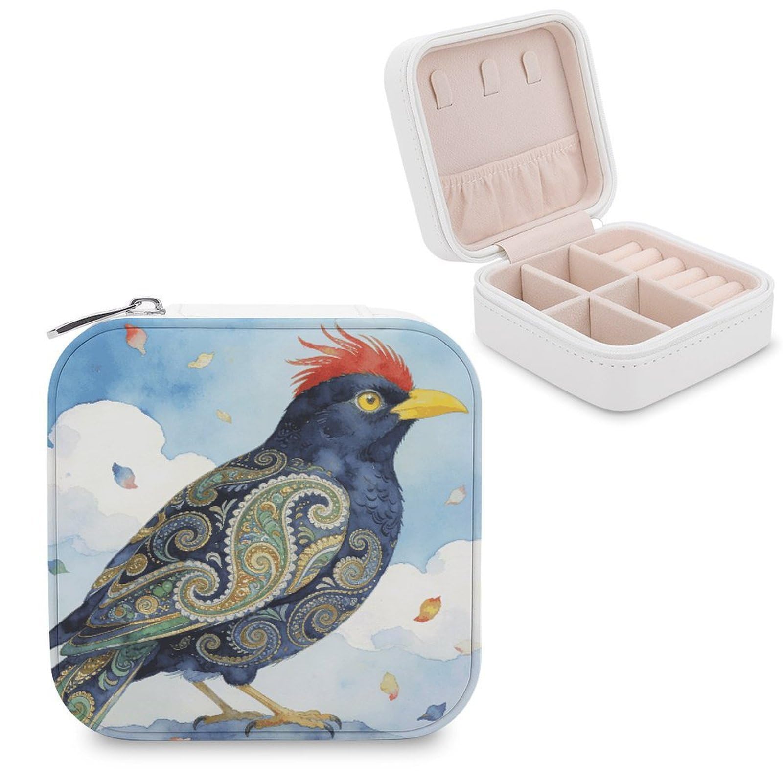 LZQPOEAS Paisley Bird Jewelry Box, PU Patterned Storage Case, Portable Travel Jewelry Organizer Box for Storing Rings, Pendants, Earrings, Necklaces, And Women's Specialized