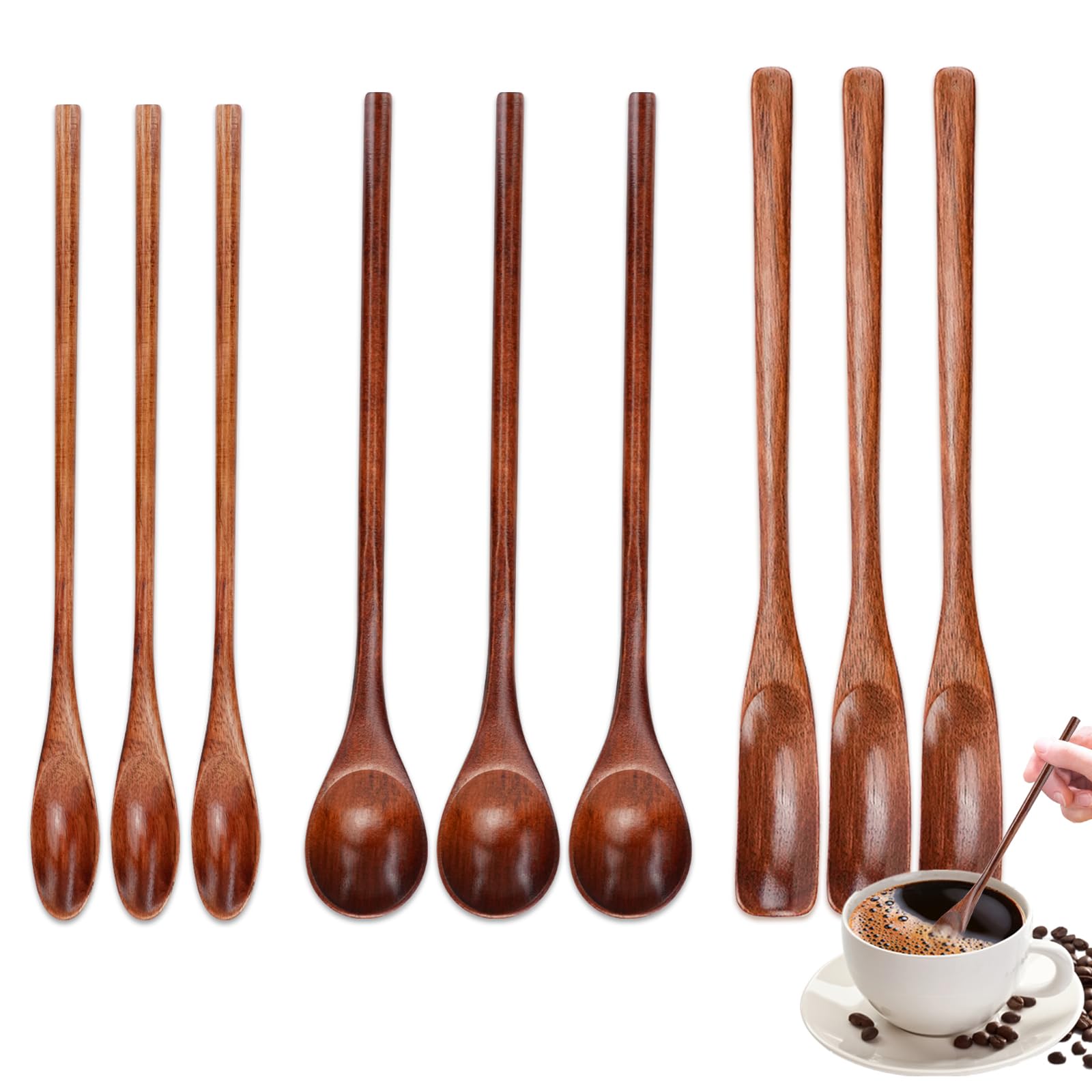 Cucharas de madera hechas a mano, agitadores de mango largo para endulzar con miel