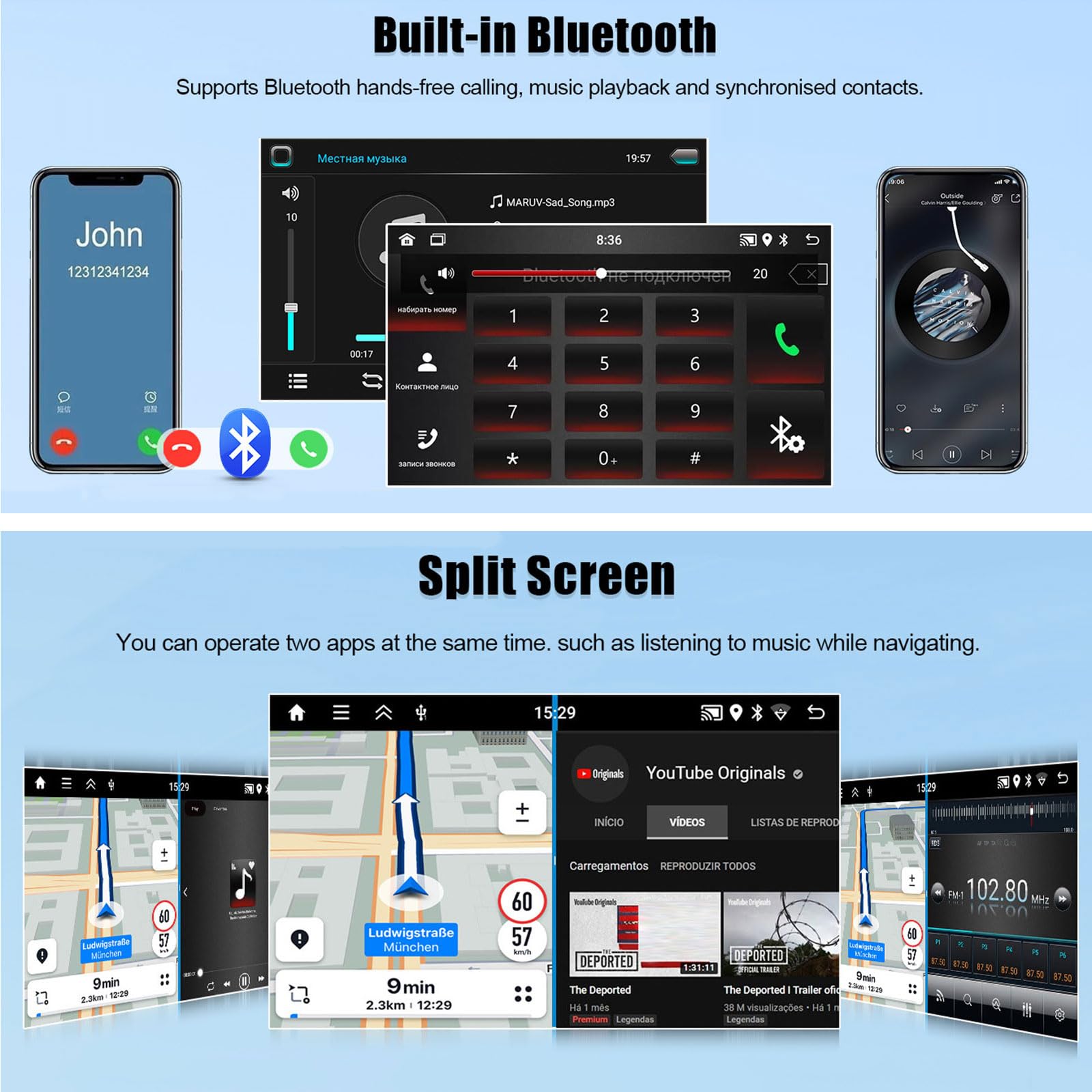 Autoradio Android 15 per Hon-da jazz city 2002-2007 con CarPlay wireless Android Auto Mirror Link touchscreen da 9'' Bluetooth navigazione GPS WiFi FM RDS telecamera posteriore(Size:8Core 4+32G)
