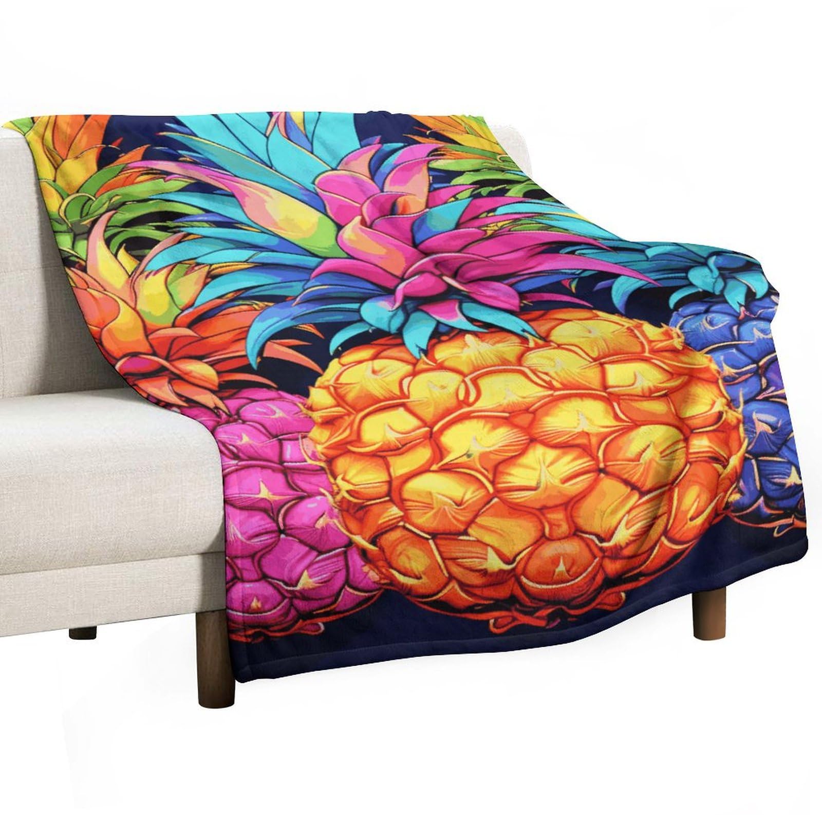 Couverture en flanelle légère et chaude à motif ananas coloré