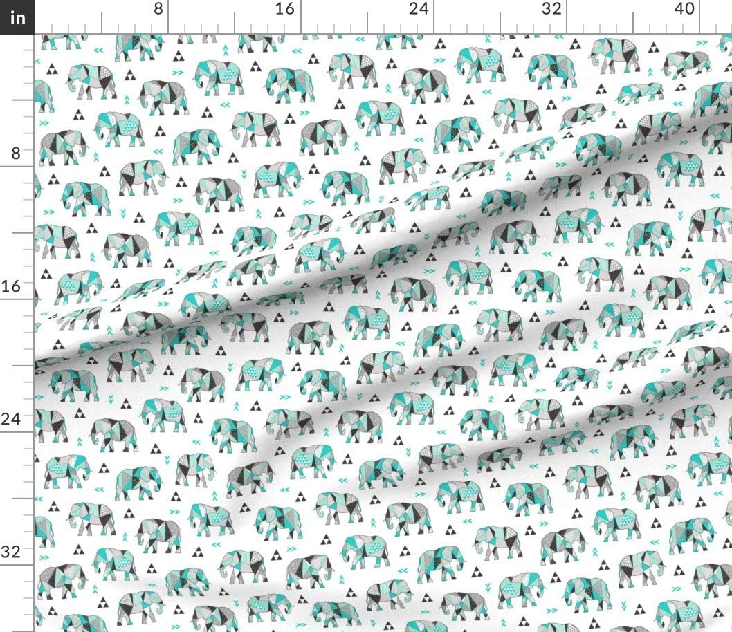 Spoonflower Fabric - Elephants Geometric Triangles Mint Green Elephant Zoo Jungle Printed on Petal Signature Cotton Fabric by The Yard - Sewing Quilting Apparel Crafts Decor