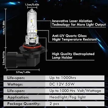 Hir2 9012 55W 12V Car Halogen Headlight Bulb, High/Low Beam Car Exterior Light Bulbs 3000K Yellow Light Halogen Fog Bulbs Replacement OEM Daytime Running Lamps, 2 Pieces
