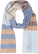 LINDENMANN Blue-Beige Men's Scarf/Thin Scarf for Men 55% Cotton/ 45% Viscose, Blue-Beige, Blue-Beige, One Size, Blue-Beige, One size