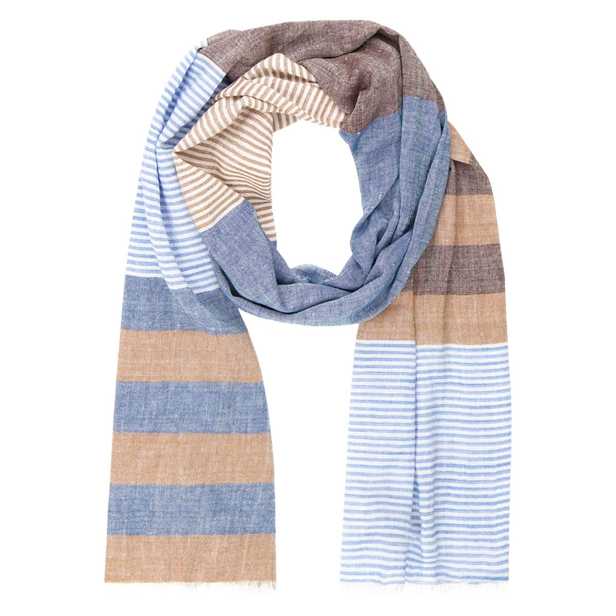 Lindenmann Scarf Homme Bleu/Beige, 55% Coton / 45% Viscose, Taille Unique, À Rayure, 190 cm x 50 cm