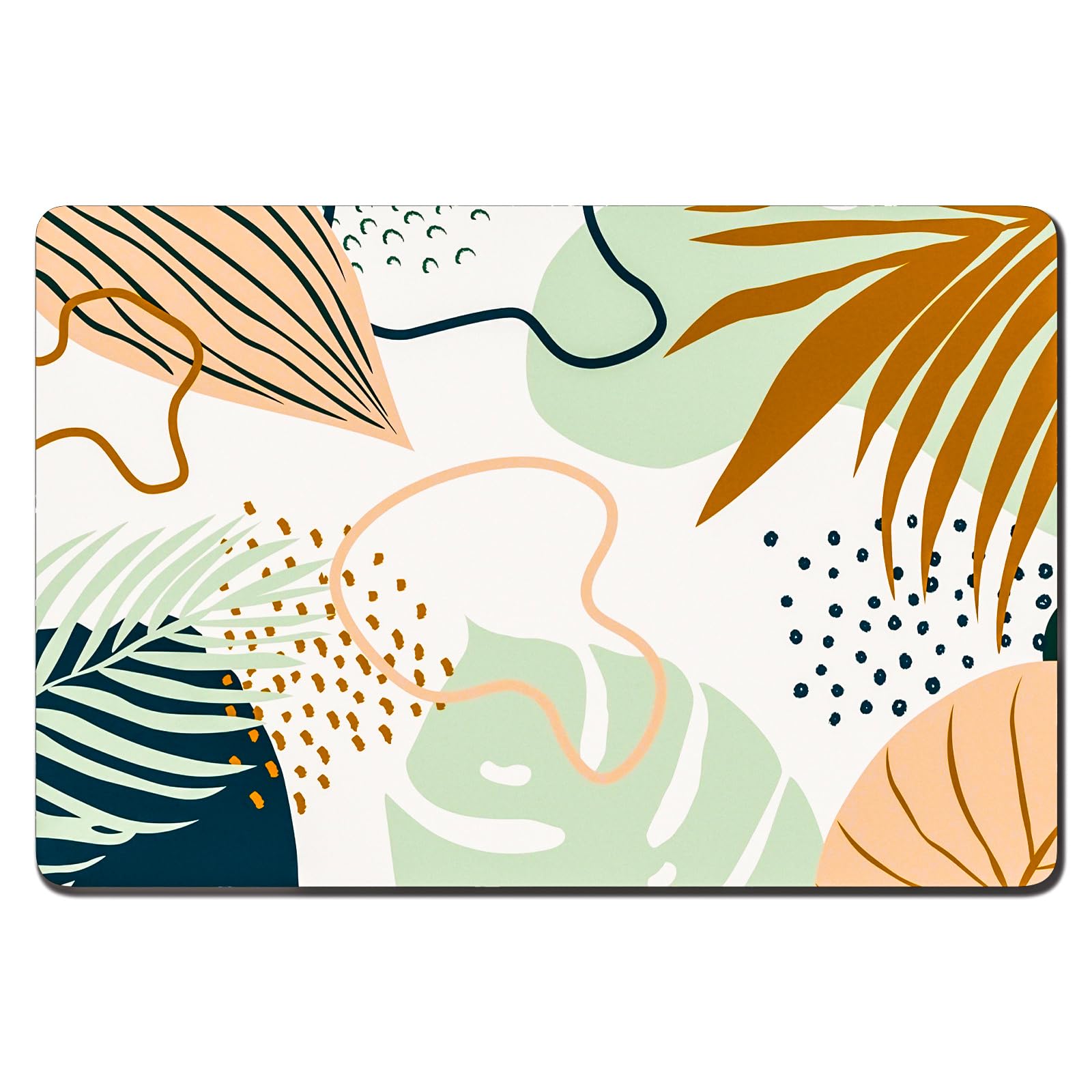 Rnivvi Dog Food Mat, 12" x 19" Boho Absorbent Dog Cat Bowl Mat for Food and Water, 3MM Anti-Slip Rubber Pet Feeding Rug Protect Floors, Puppy Placemat