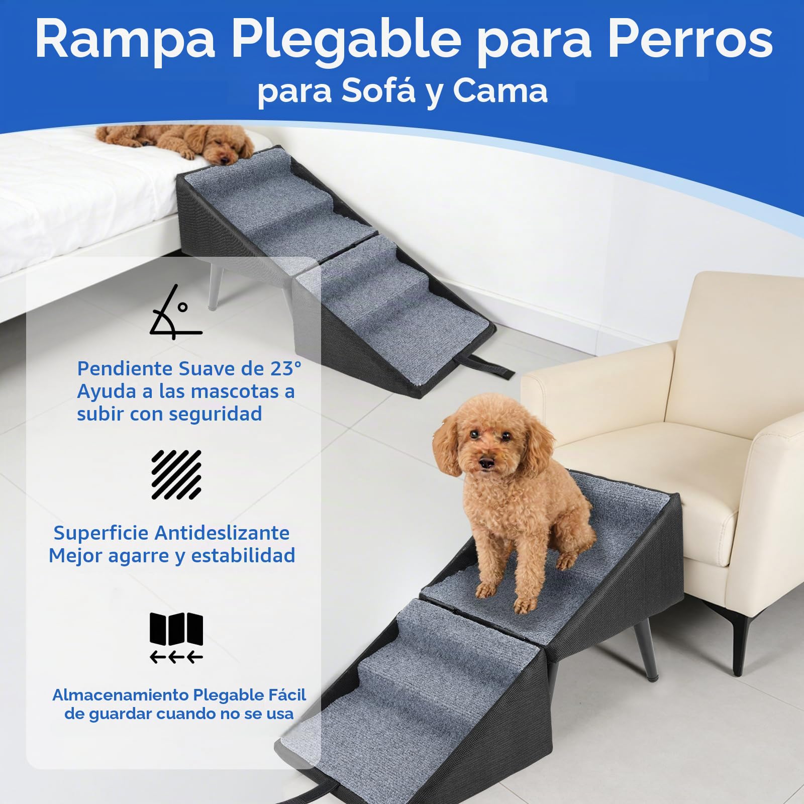 Escalera Plegable para Perros Pequeños y Gatos, Escalera Antideslizante