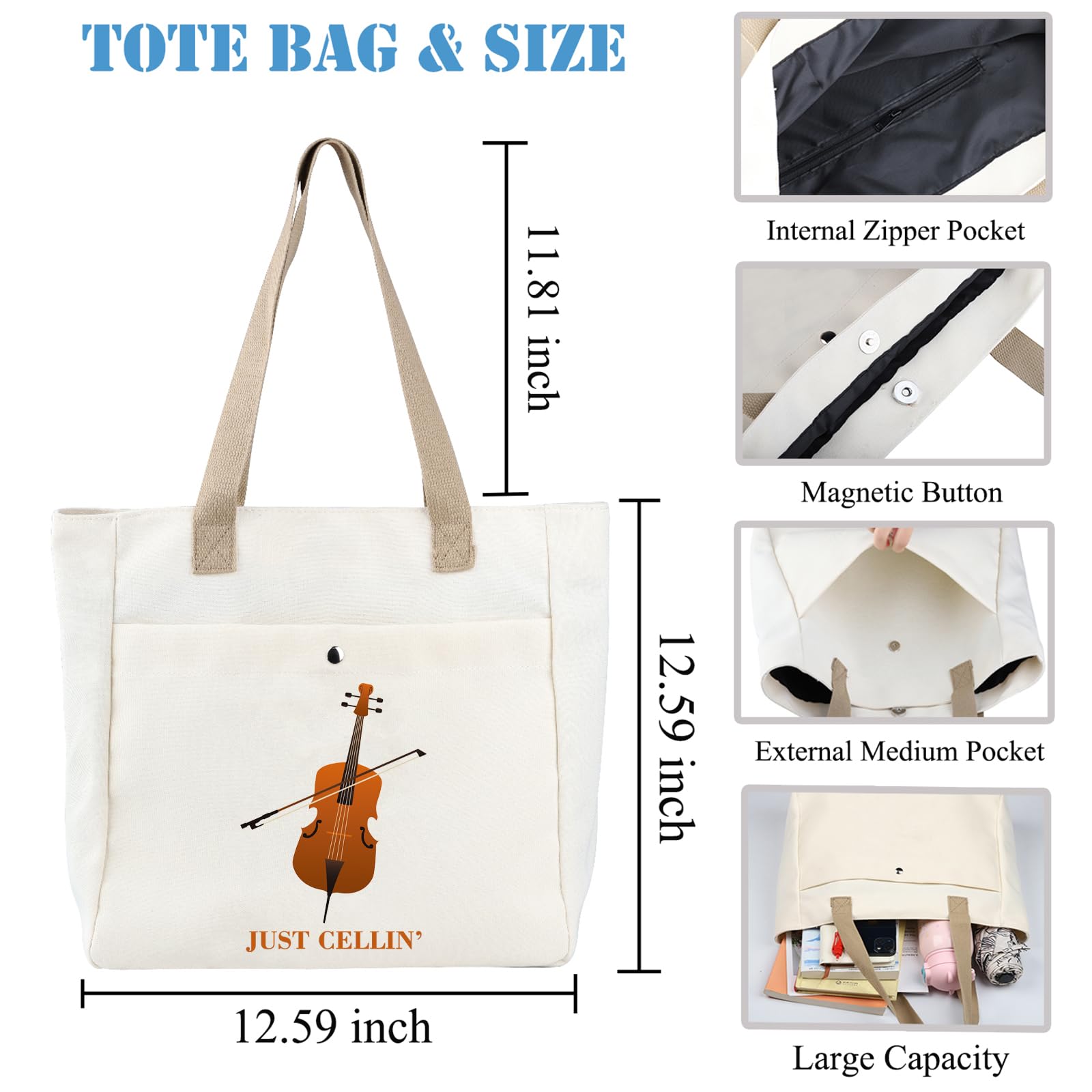 BDPWSS Just Cellin' Funny - Bolso de mano reutilizable para violonchelo orquesta músico de violonchelo