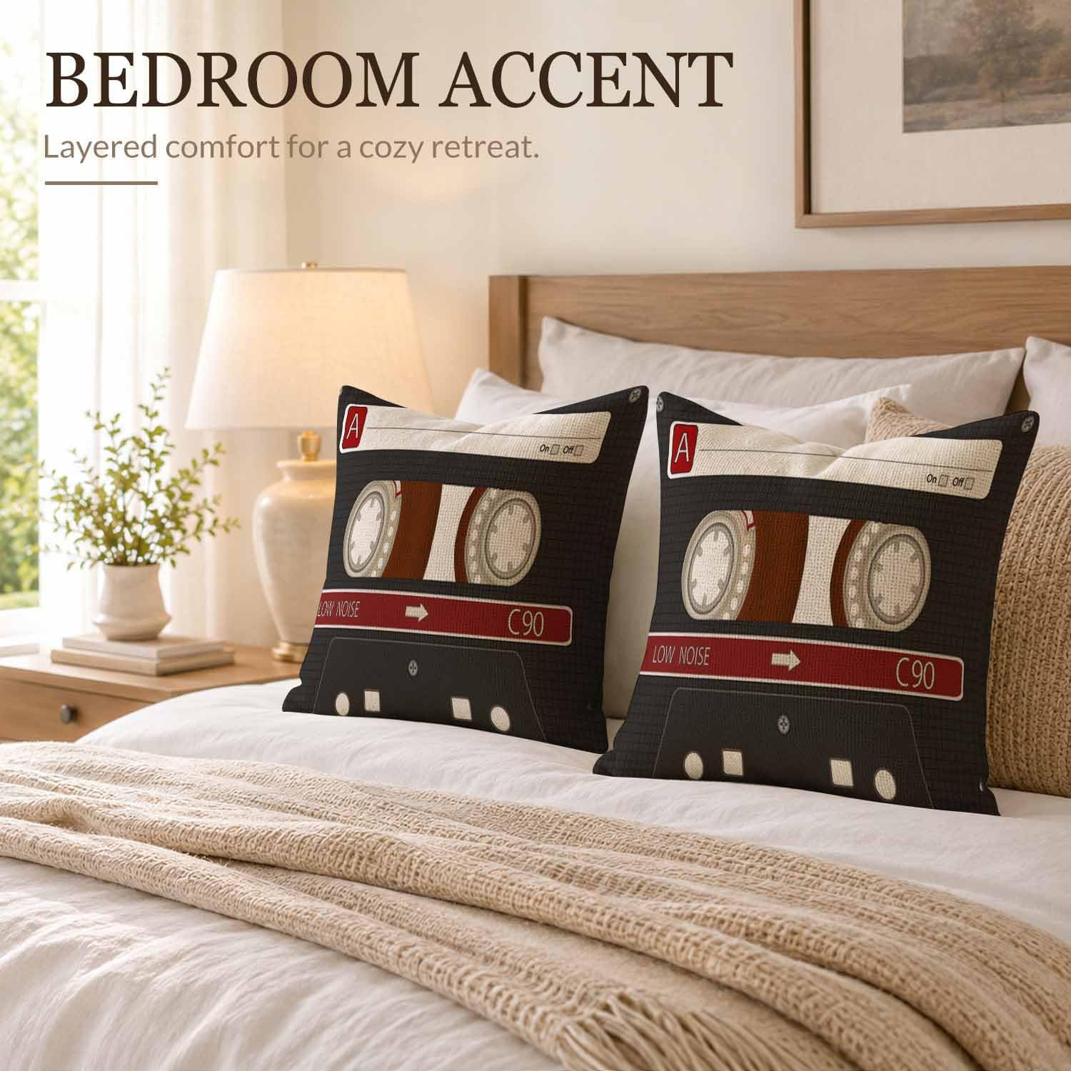 Audio Cassette Throw Pillow Covers Black Throw Pillow Covers 18"x 18" Set of 2 for Living Room Couch Bed Sofa Home Decor Soft Cushion Case image 4
