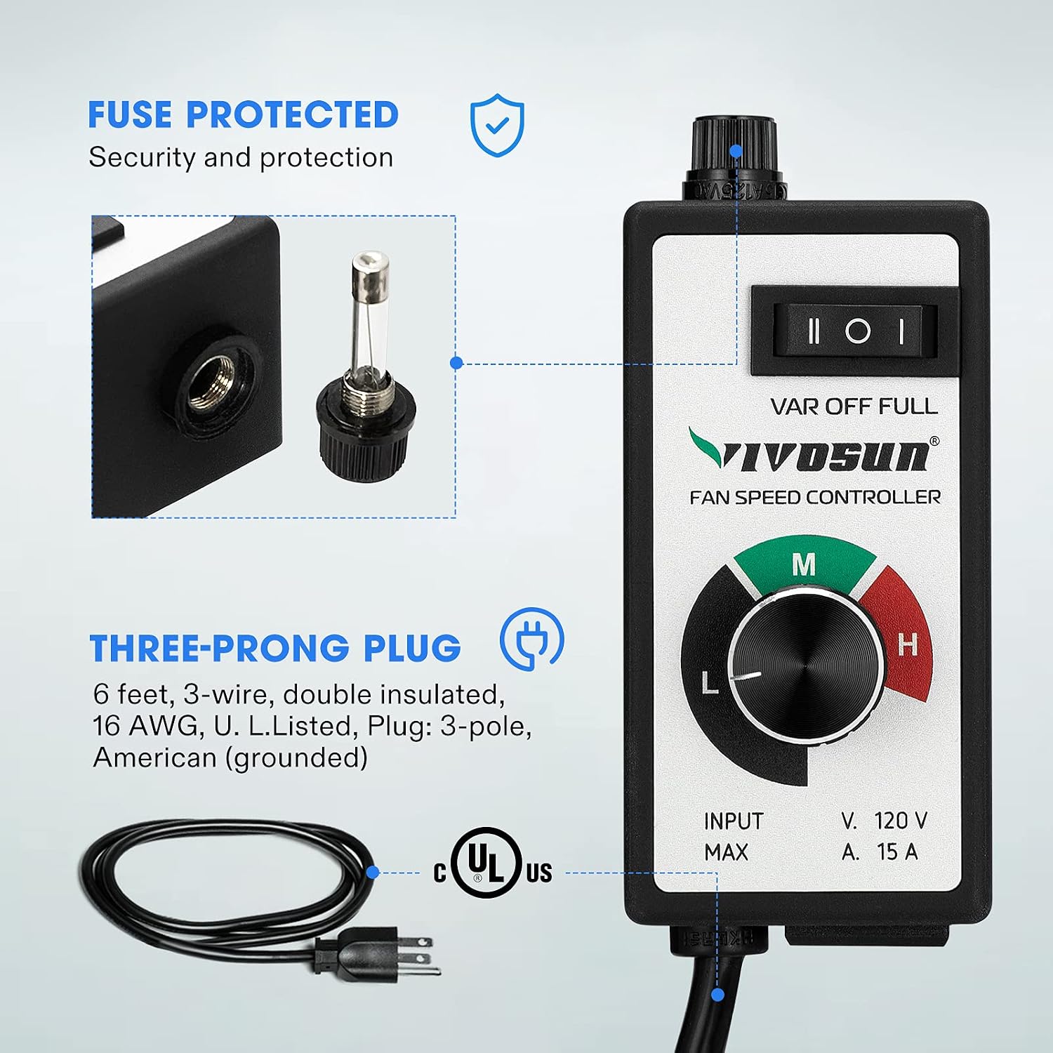 VIVOSUN Variable Fan Speed Controller, Speed Adjuster for Inline Duct Fan in Ventilation System