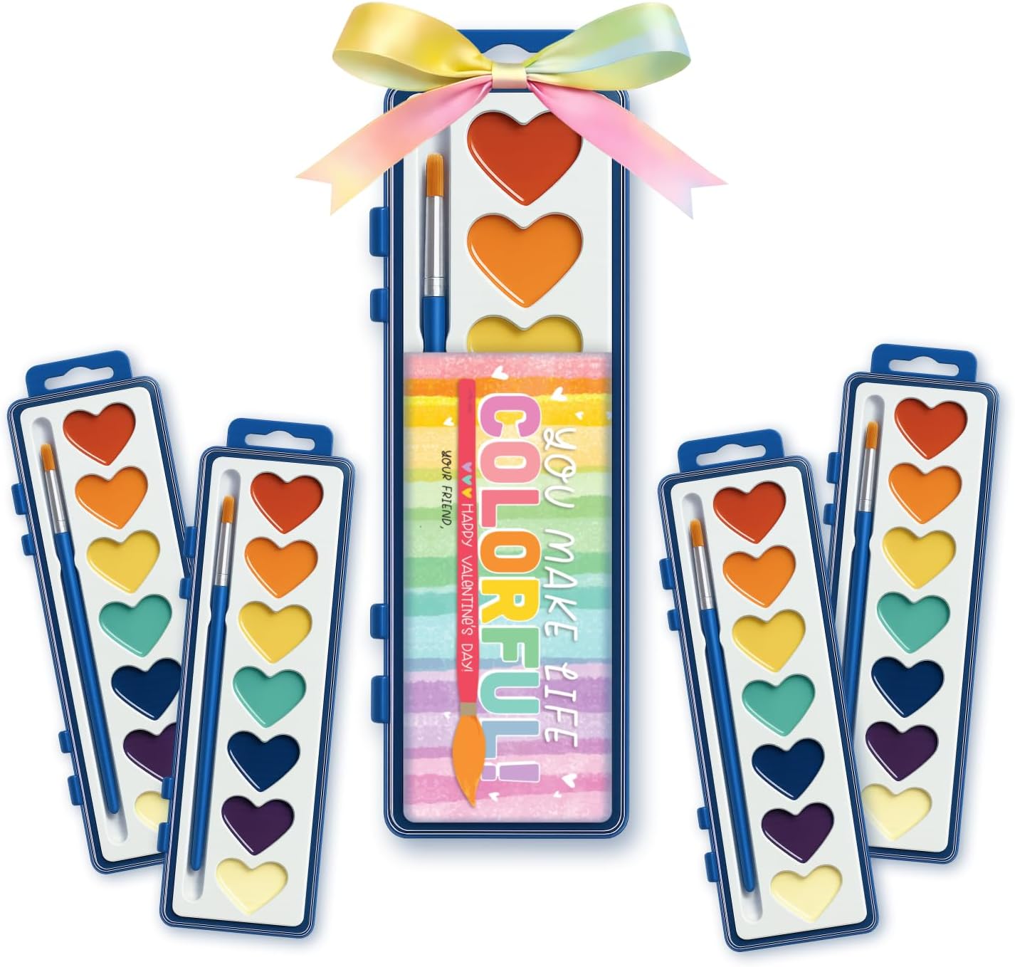30 Pack Kids Valentines Day Gifts – Watercolor Paint Sets with Gift Tags & Ribbon, Classroom Valentines for Kids School, Preschool Valentine Cards for Class Exchange