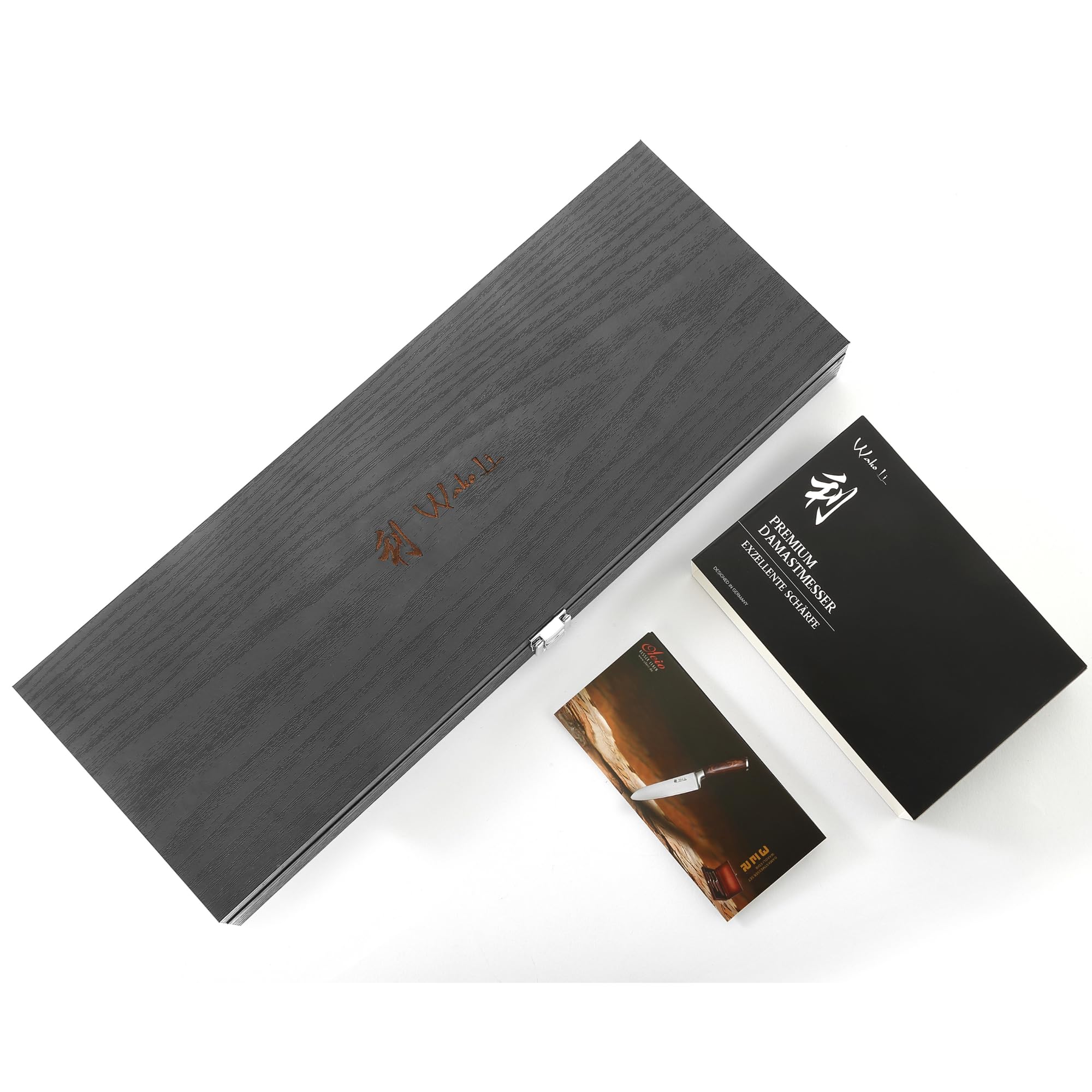 WAKOLI Nitoko Set de 2 Couteaux Santoku de Cuisine Professionnels en Damas | lames de 18 et 12,5 cm, noyau VG10 à 67 couches, manches en G10, lame intégrale, avec protège-doigts, élégant coffret en bois