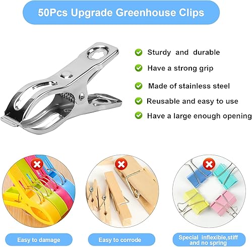 Miniatura 4 de 50 clips de jardín, abrazaderas de invernadero de 2.3 pulgadas, clip de invernadero de acero inoxidable para red, clips de cubierta de fila