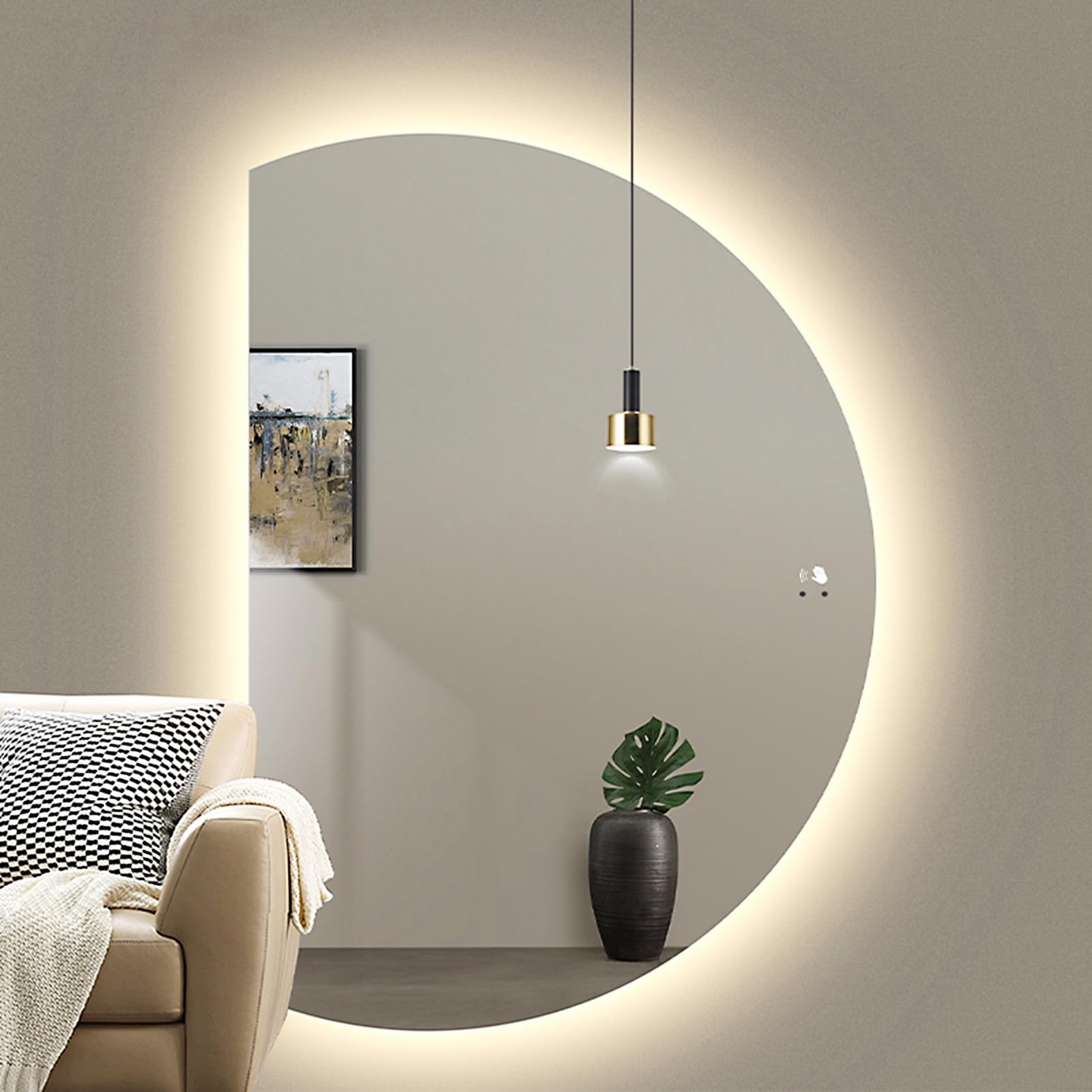 Grande Espejo de Baño - Specchio da bagno a LED, anti-appannamento, design semicircolare, con illuminazione a 3 colori, regolabile, dimensioni 130 x 89 cm