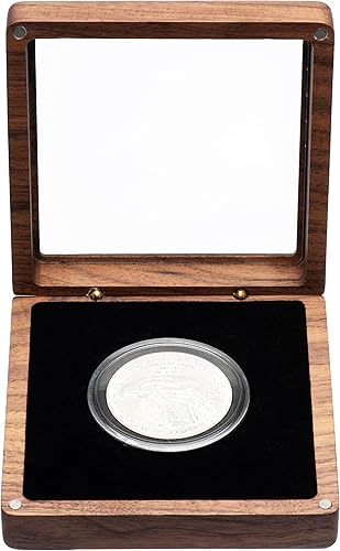 Miniatura 5 de Caja de presentación de monedas de madera de nogal individual con tapa transparente y cápsulas de monedas de plástico con junta ajustable