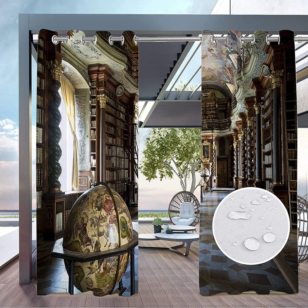 Starego zamku cegły nadruk na ścianie zasłony wodoodporne zasłony na zewnątrz wodoodporne odcienie do salonu patio ganek pergola przelotka góra 2 panele (15 52 x 108 cali 132 x 274 cm)