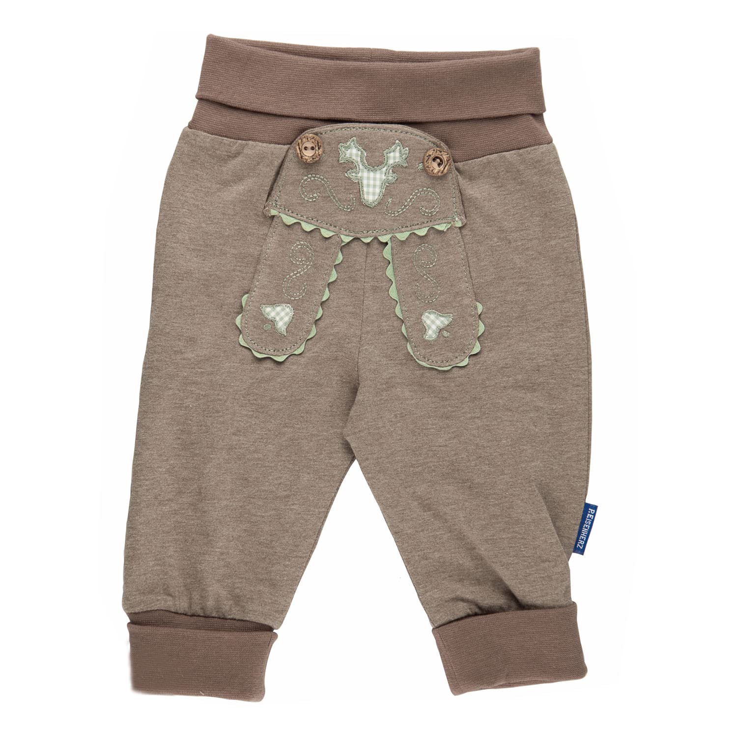 P.Eisenherz Babyhose Jogginghose im Lederhosenstil mit grüner Stickerei 100% Baumwolle