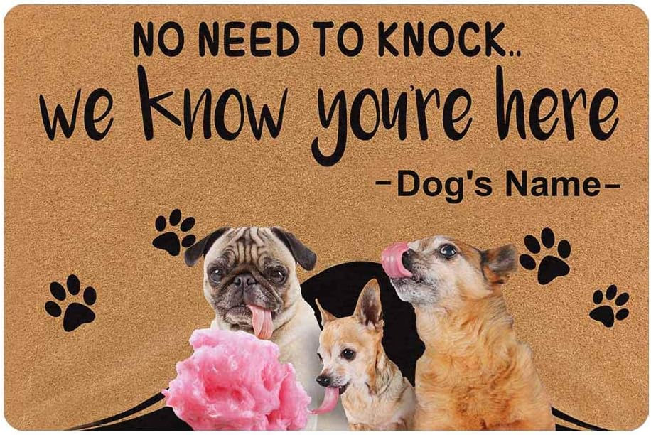 MyPupSocks Custom Personalized Pet Dog Cat Photo Doormat 23.6 x 15.7 Inches Dog' Name No Need to Knock Door Floor Mat Outdoor Indoor Front Welcome Mat Kitchen Rug
