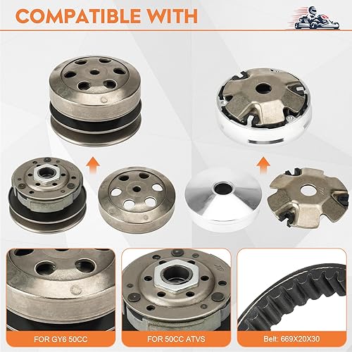 Vista 3 de Compatible con Kit de montaje de embrague Gy6 50cc, variador de scooter de carreras para Gy6 50cc 4 tiempos 139QMB Motor Scooter ATV, Incluye