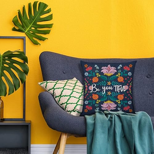 Miniatura 4 de Littlefa Funda de cojín de flores retro con diseño de flores, para decoración de salón, dormitorio, para niñas, amigos, hija, sobrina, mujer  Be You
