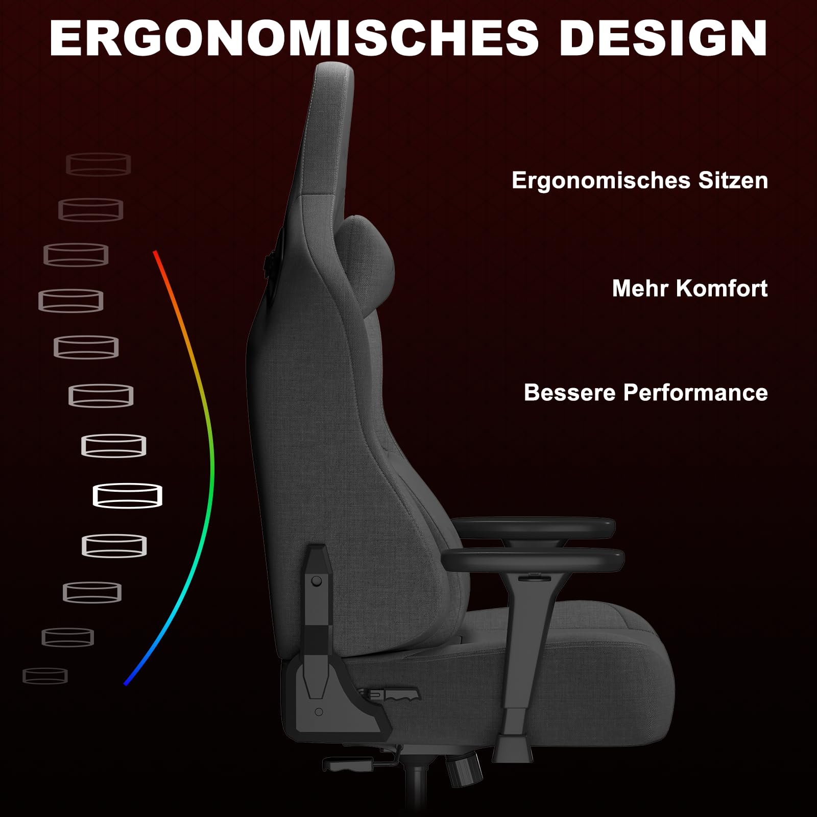 Devoko Ergonomischer Gaming Stuhl Stoff Atmungsaktiv mit Verstellbarer Rückenlehne, Höhenverstellbar, Kopf- & Lordosenstütze, Hochdichter Formschaum, Für Büro & Gaming, 180 kg Belastbar – Dunkelgrau