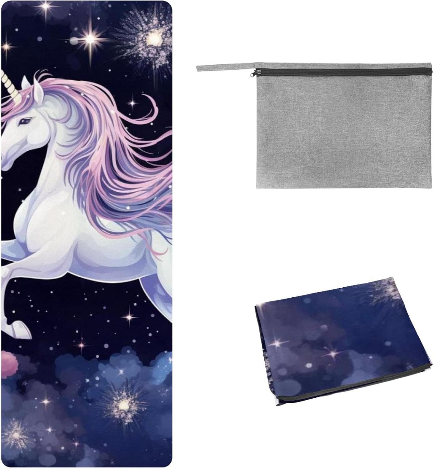 Yoga Towel, Galaxy Unicorn Pattern Non Slip Sweat Absorbent Hot Yoga Mat Towel for Hot Yoga, Pilates and Fitness - 72.8" x 26.8"