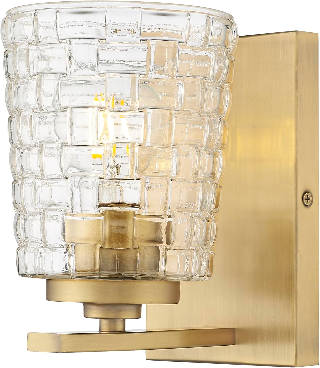 ML Lighting | Saben Collection | 22101-VB | Indoor 1 Light Wall Sconce in Vintage Brass with Clear Woven Lattice Glass Shade | Elegant and Versatile Design for Any Bathroom