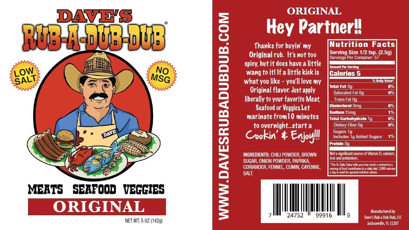 Dave's Rub a Dub Dub Original BBQ Dry Rub Seasoning Low Sodium Spice Blend for Meats Seafood Veggies 5 OZ Shaker Bottle 6 Pack