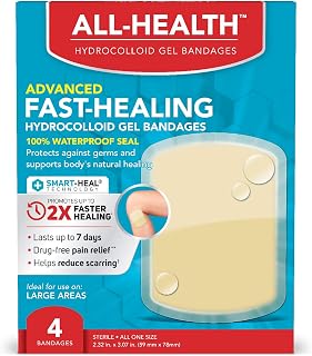 All Health All Health Advanced Fast Healing Hydrocolloid Gel Bandages, Large Wound Dressing, 4 ct | 2X Faster Healing for First Aid Blisters or Wound Care