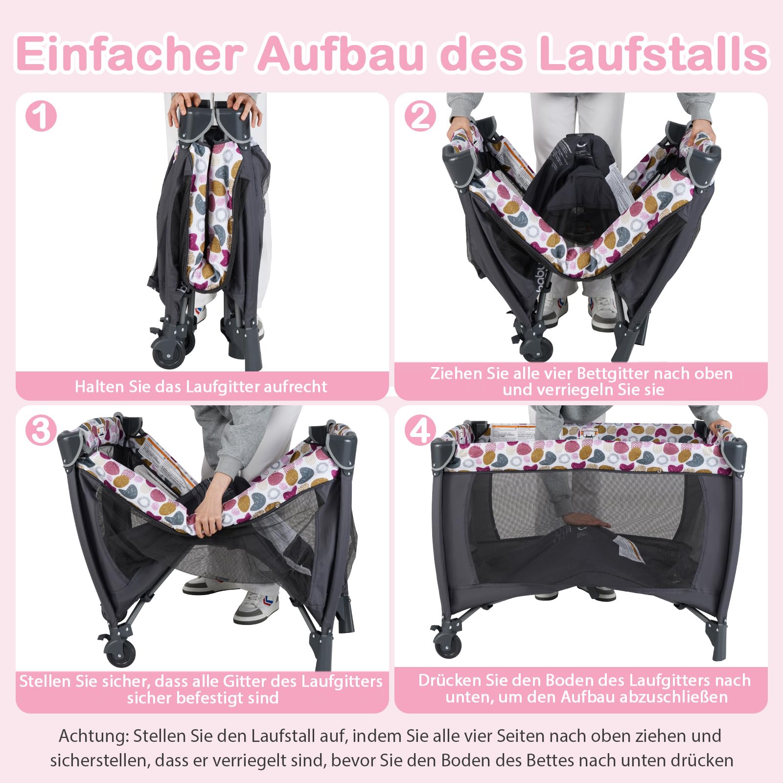 GOPLUS 5-in-1 Babybett, Beistellbett Baby mit Wickelauflage, Bremsrädern und Reisetasche, Musikbox mit Vibrationsfunktion, 2 hängende Spielzeuge, tragbares Reisebett mit Transporttasche (Rosa)