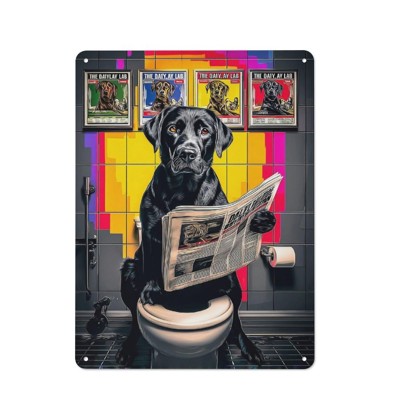 Junmoney Dog Reading Newspaper On Toilet -8 Metal Wall Sign 40X30cm Featuring For Workshop Wall, For Makers And Diy Enthusiasts