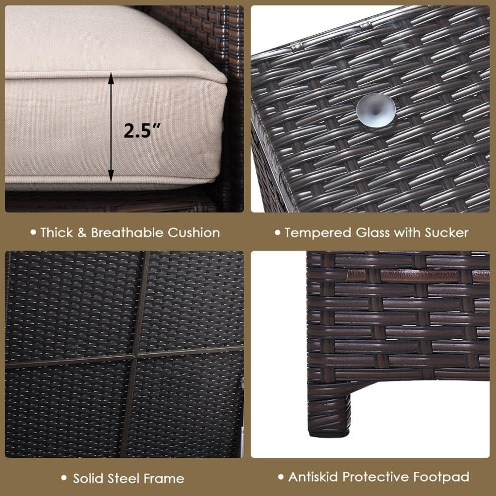 8PCS Outdoor Patio Rattan Furniture Set Cushioned Loveseat Storage Table Coffee Table Loveseat