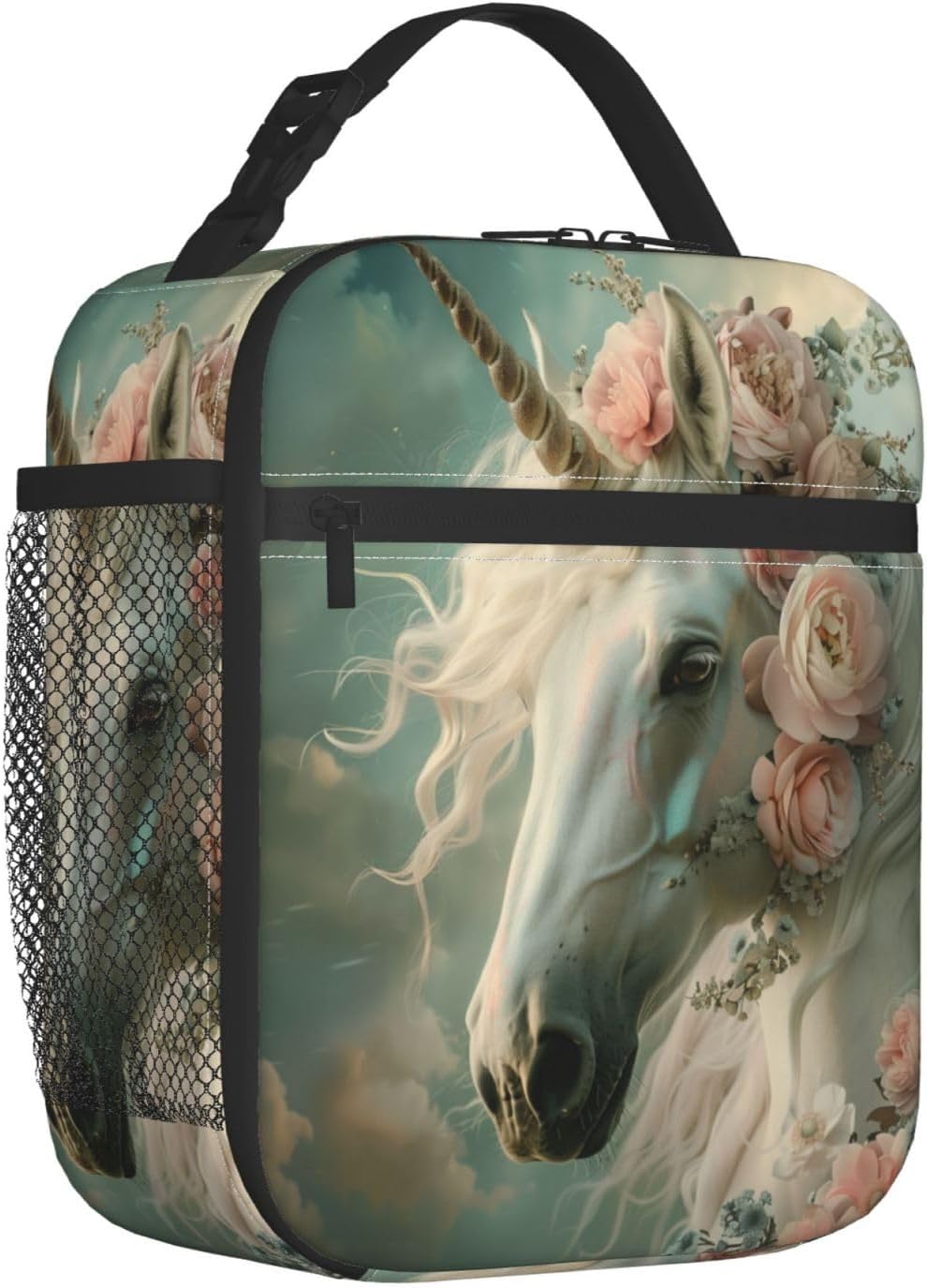 Insulated Lunch Box for Girls Women Adults Unicorn Lunch Bag for Work,Picnic,School,Travel,Hiking, Beach or Fishing Polyester Flower Floral Unicorn Lunch Box