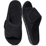 shevalues Orthopedic Slippers for Women with Arch Support Adjustable Open Toe House Shoes for Plantar Fasciitis, Black Terry 41
