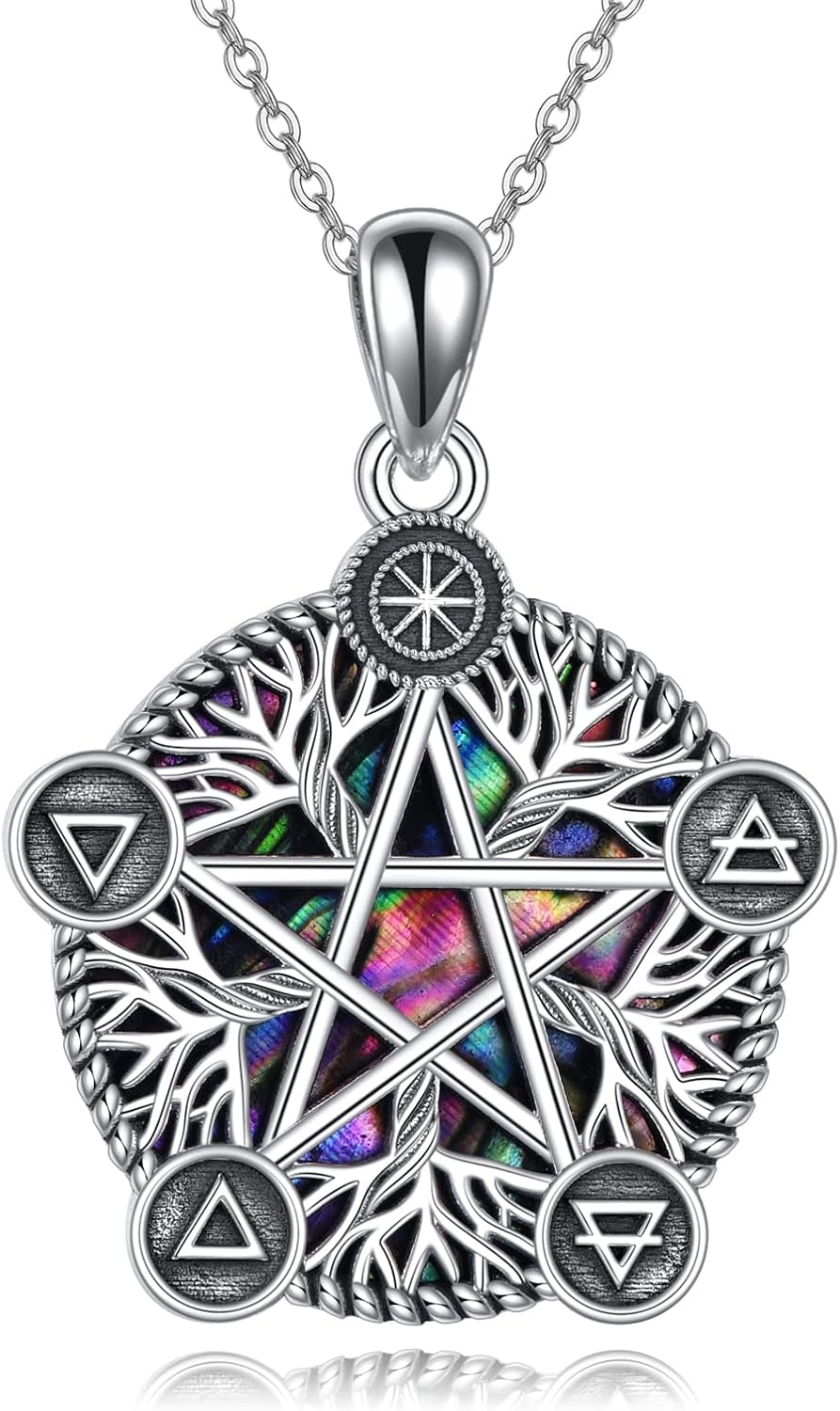 ONEFINITY Christmas Jewelry Gifts Tree of Life Pentagram Necklace 925 Sterling Silver Abalone Shell Pentacle Wicca Pagan Jewelry for Women Men