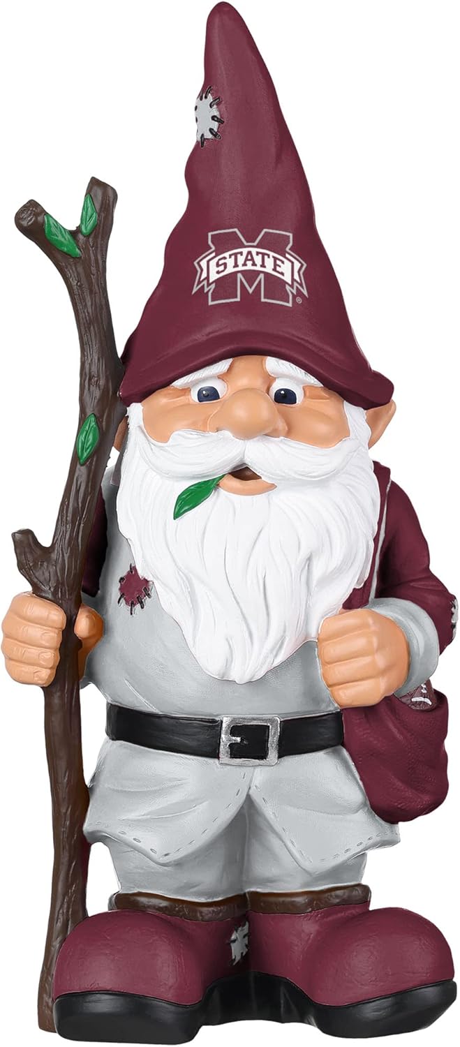 FOCO NCAA Unisex-Adult NCAA College Team Logo Holding Stick Garden Statue Outdoor Gnome